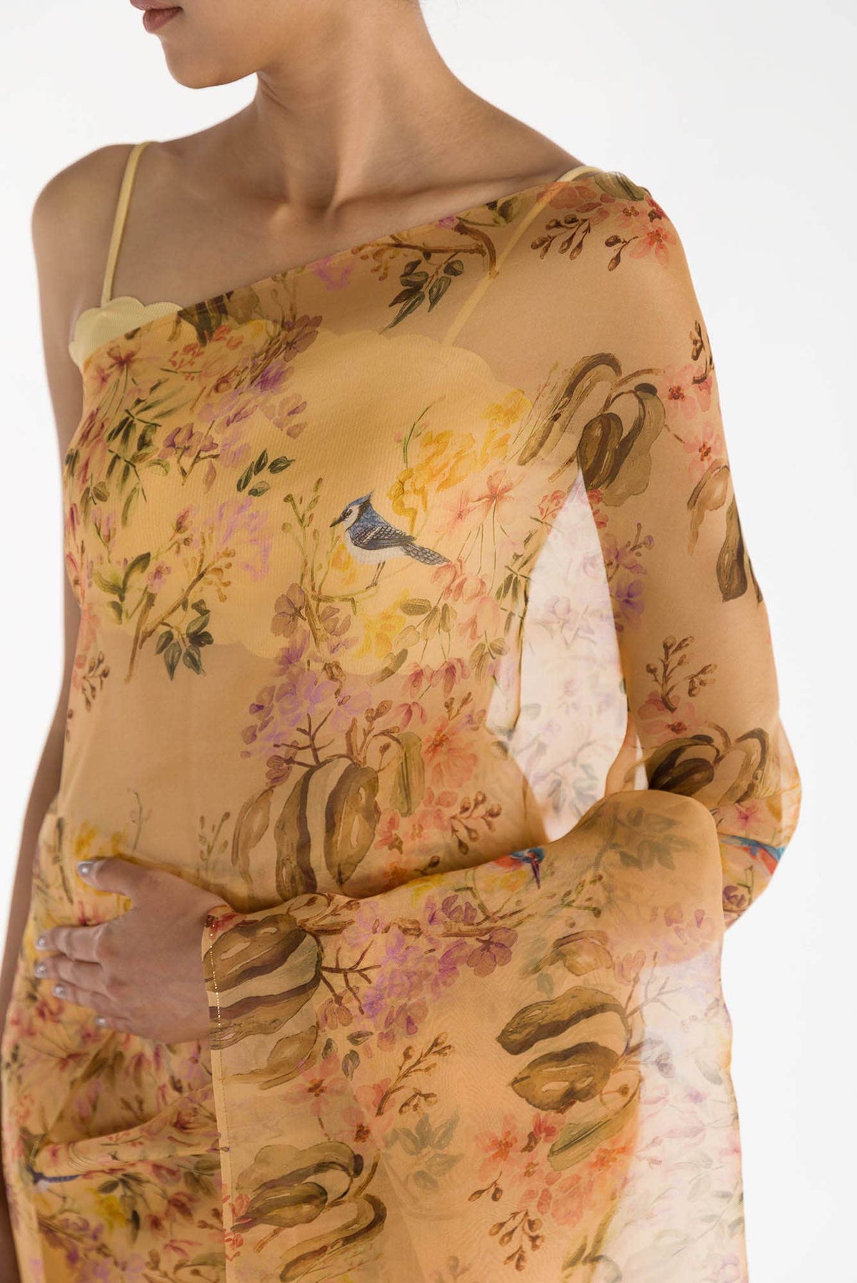 Flourishing Friendships Mango Yellow Pure Organza Silk Saree