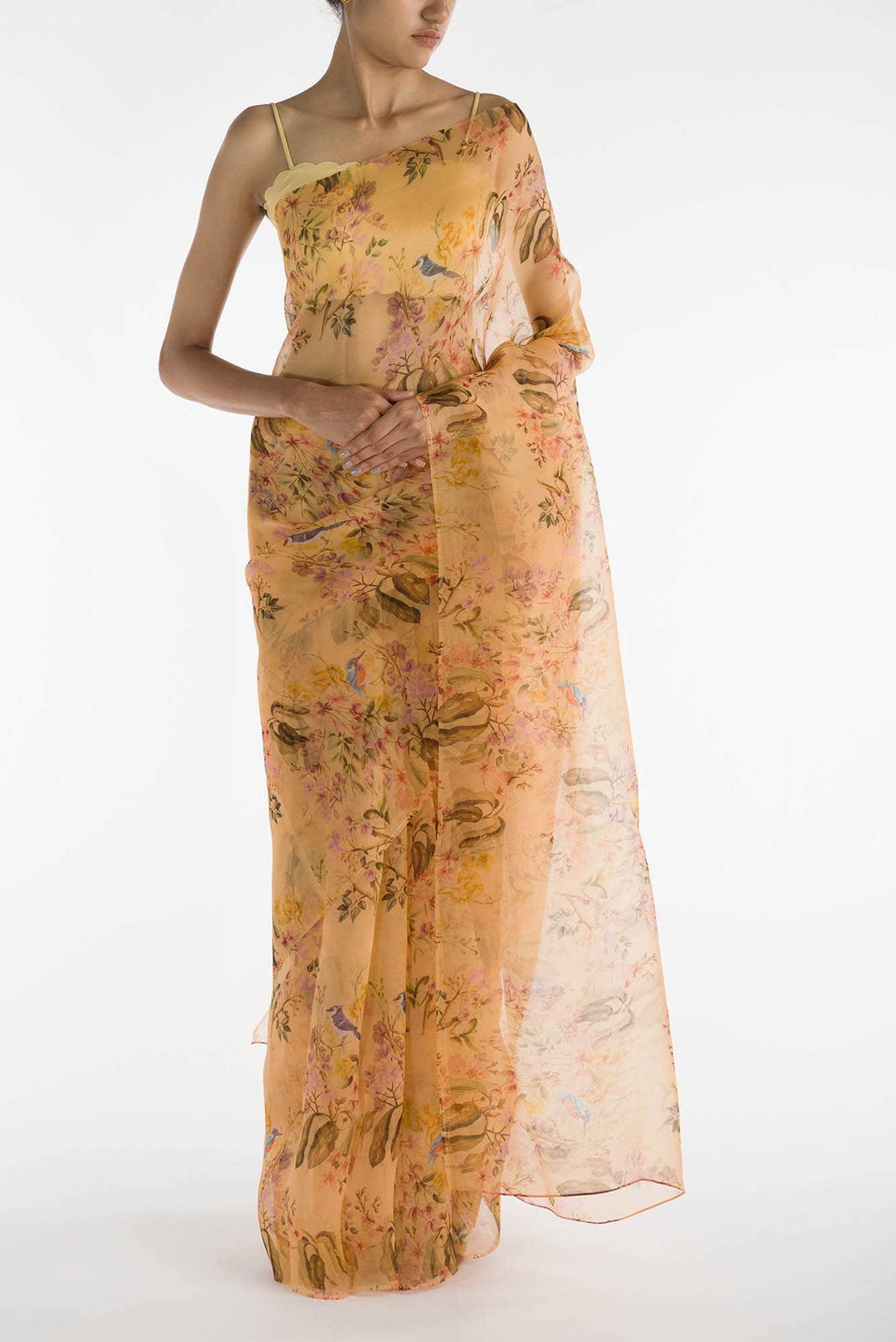 Flourishing Friendships Mango Yellow Pure Organza Silk Saree