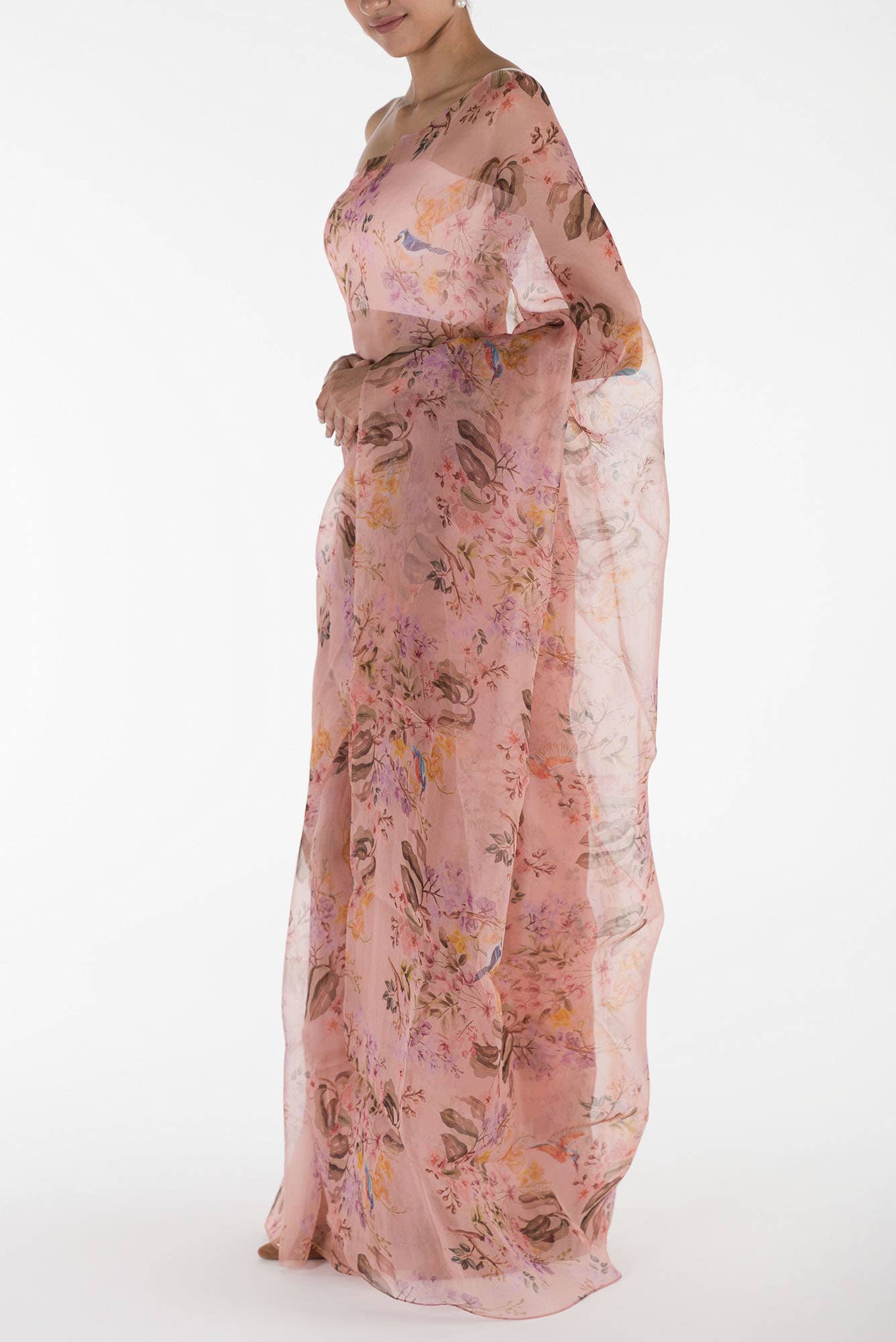 Flourishing Friendships Pink Pure Organza Silk Saree