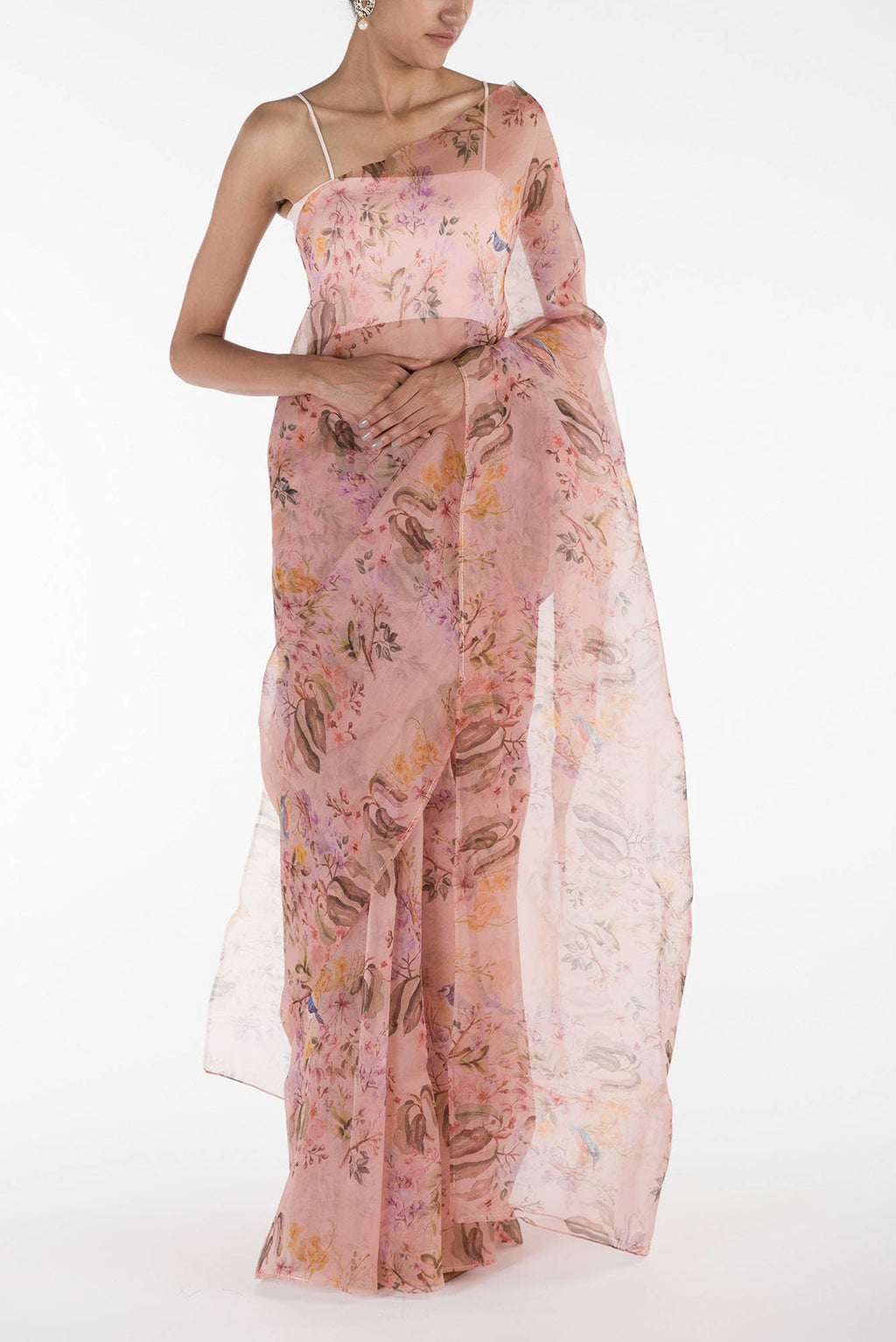 Flourishing Friendships Pink Pure Organza Silk Saree
