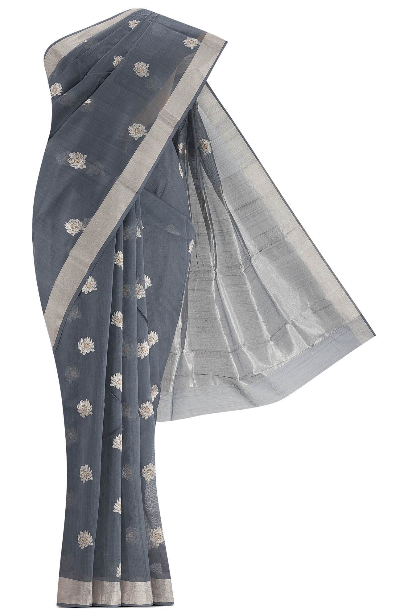 Navya  Grey Chanderi Silk Cotton Saree