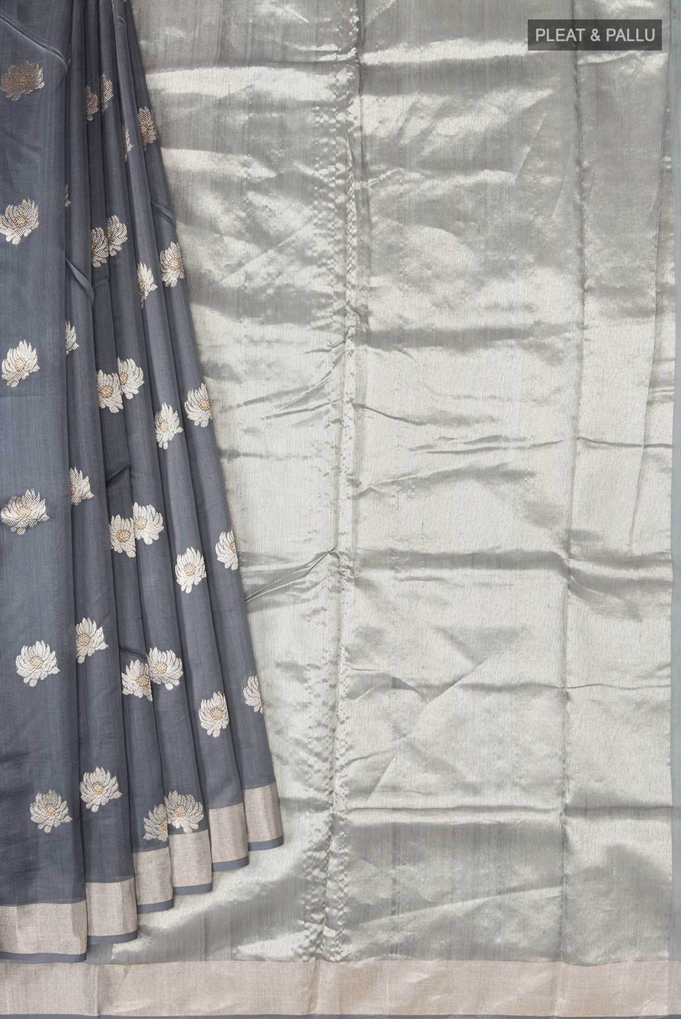 Navya  Grey Chanderi Silk Cotton Saree