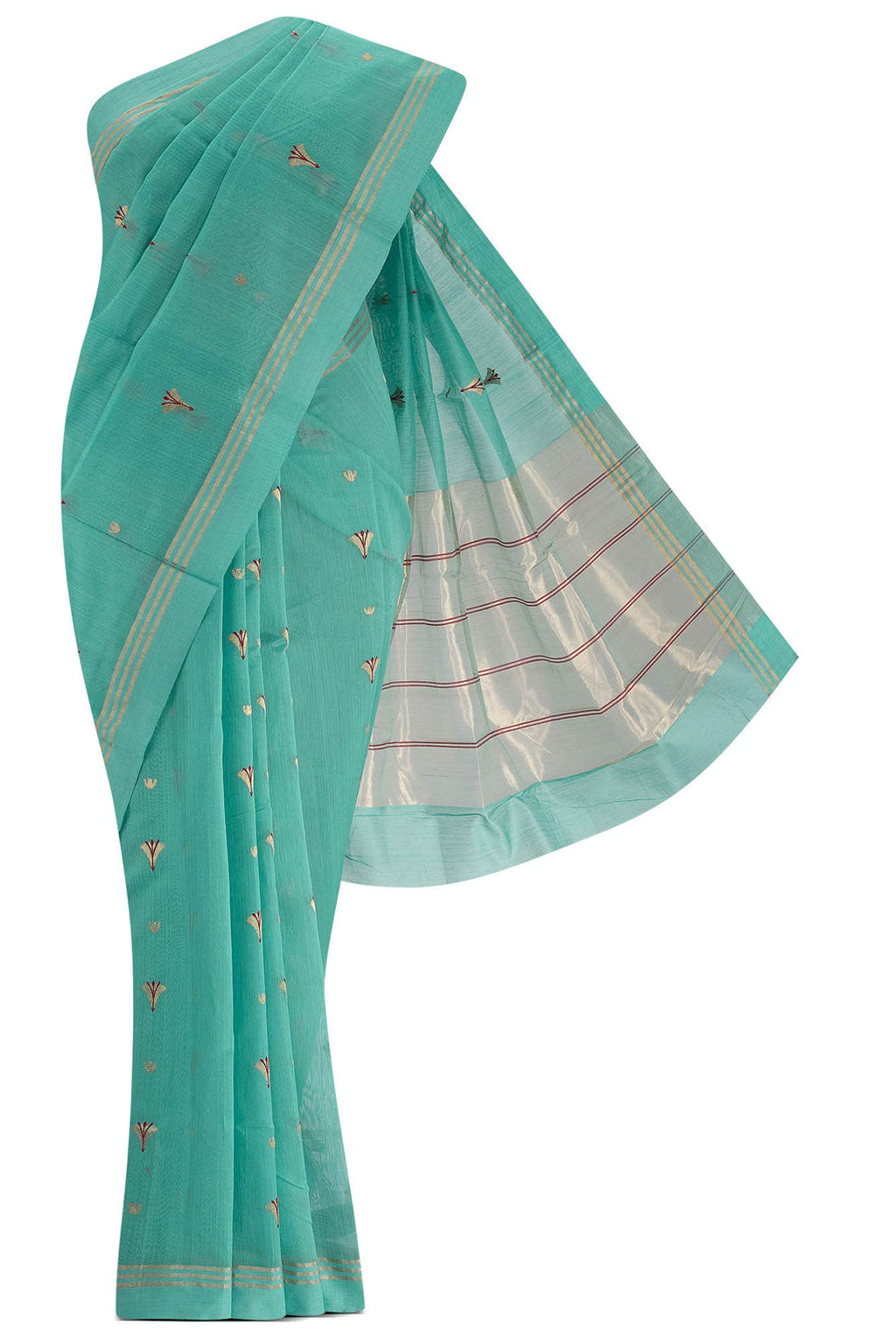 Navya  Teal Chanderi Silk Cotton Saree