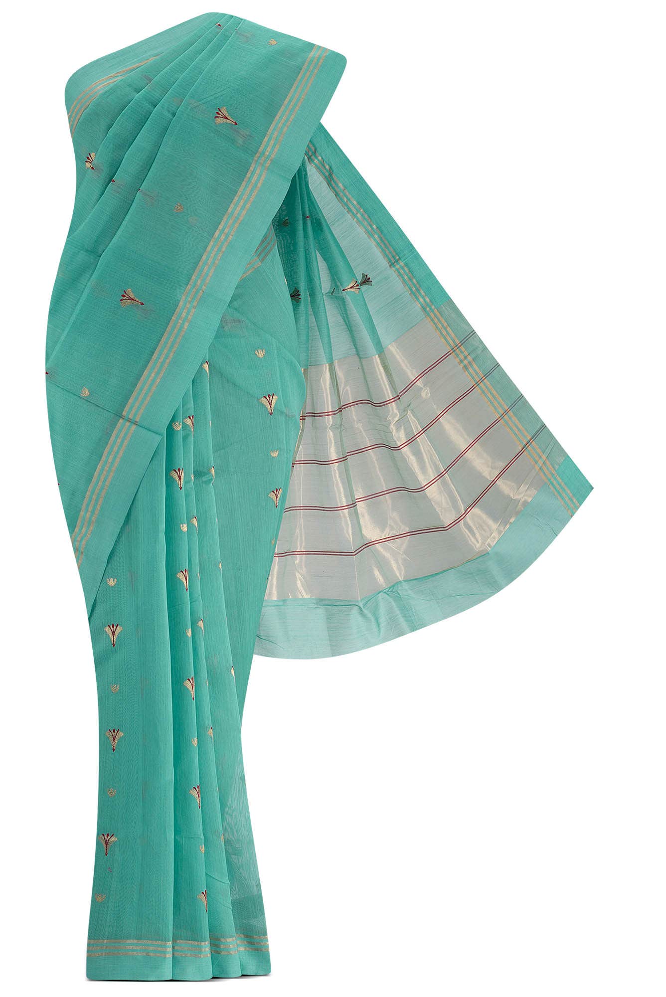 Navya  Teal Chanderi Silk Cotton Saree