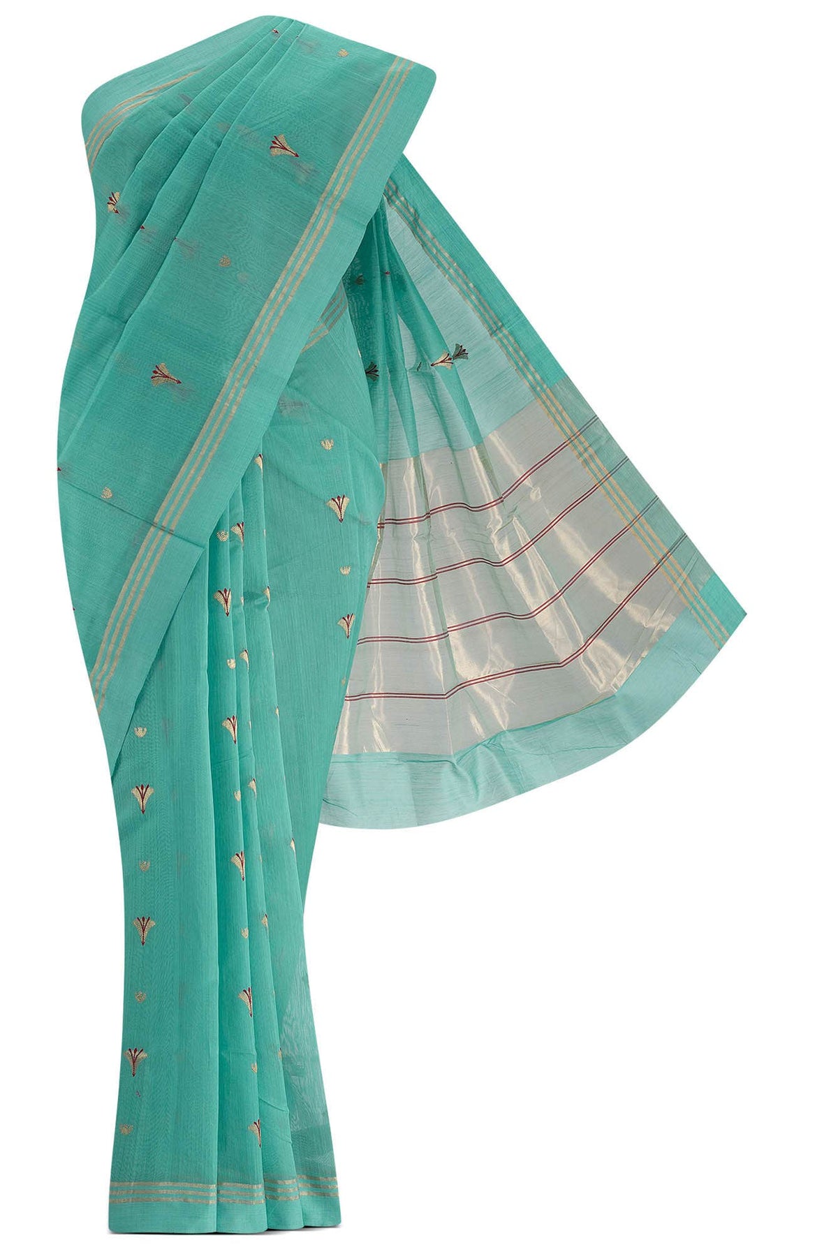 Navya  Teal Chanderi Silk Cotton Saree