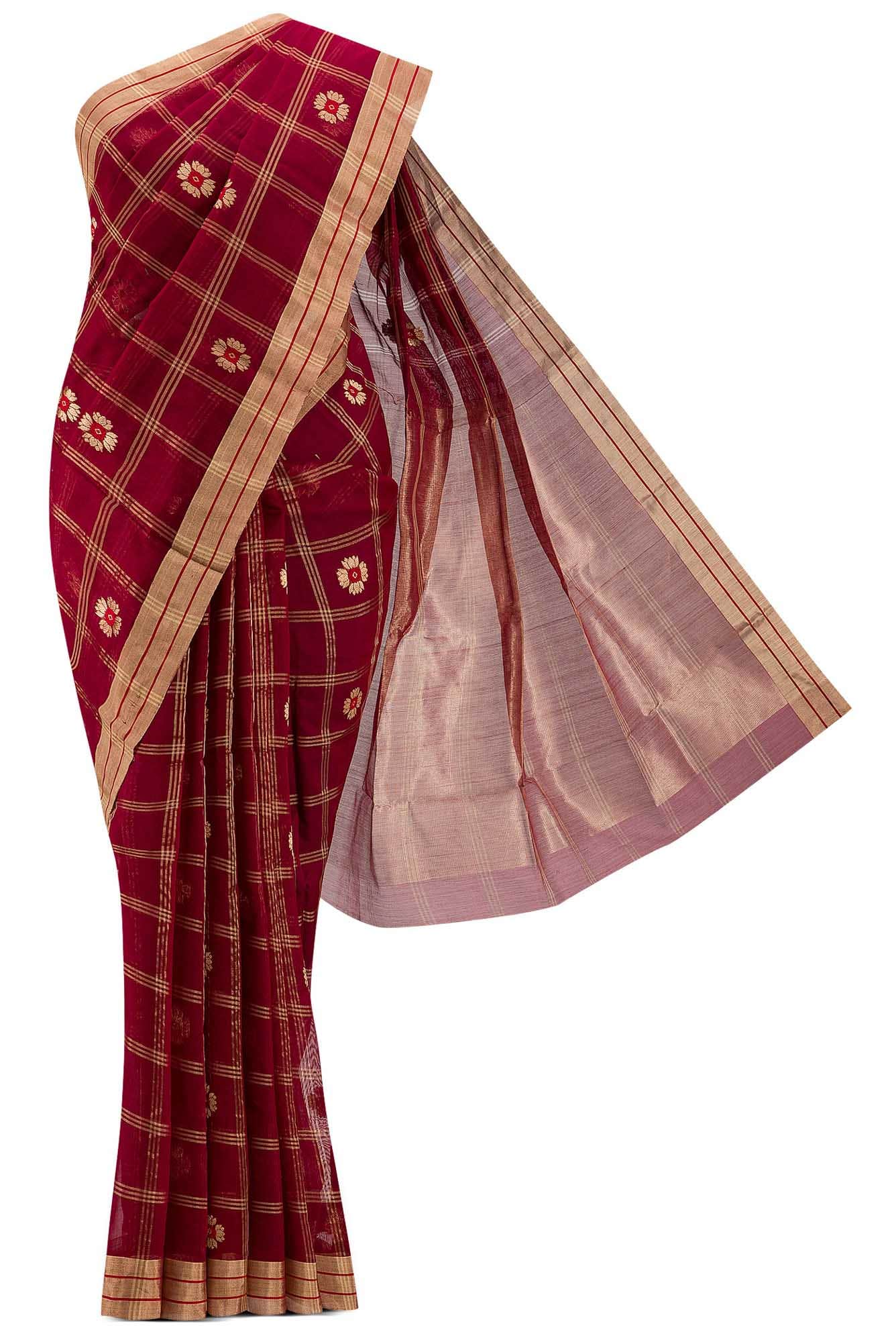 Navya  Maroon Chanderi Silk Cotton Saree