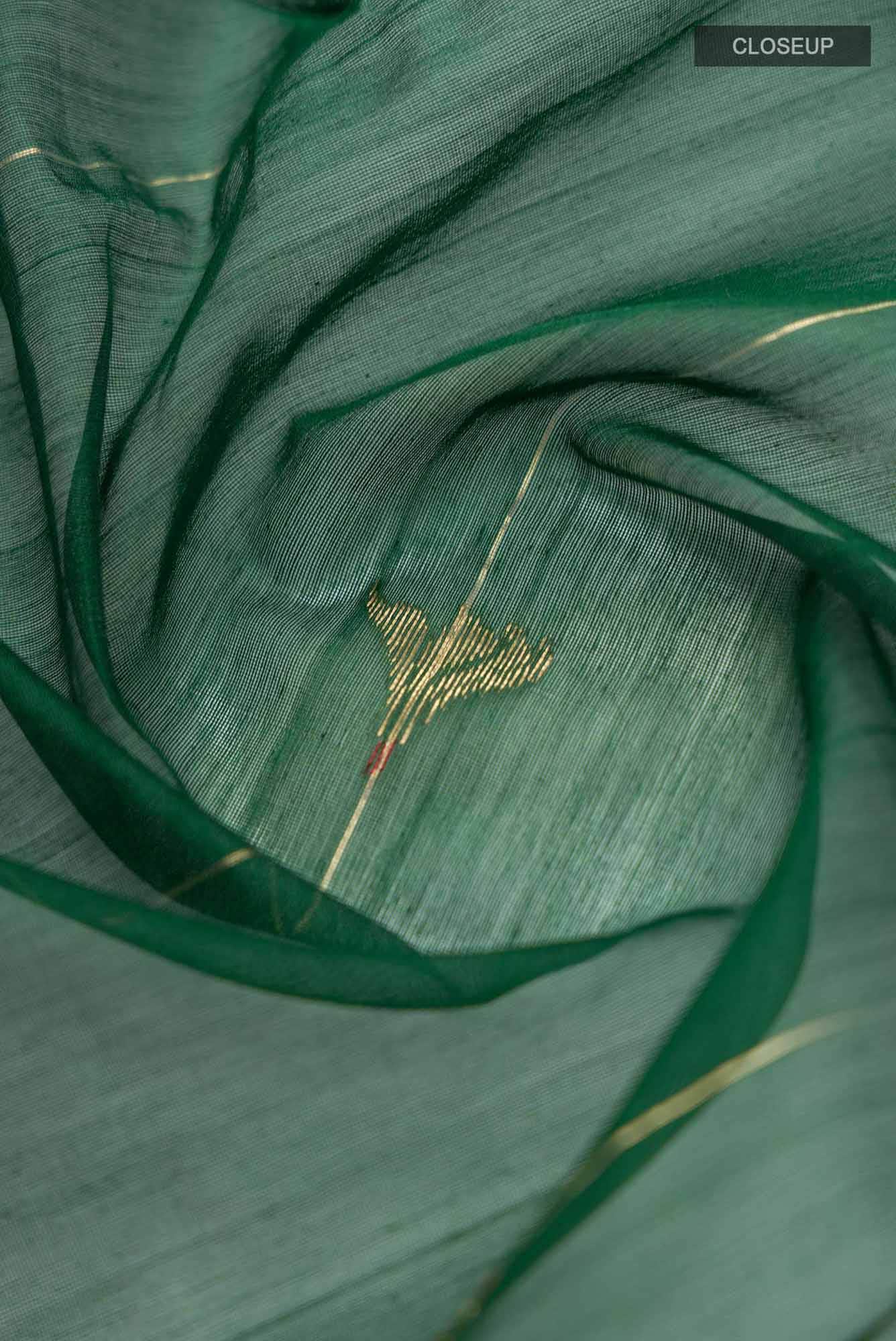 Navya  Bottle Green Chanderi Silk Cotton Saree