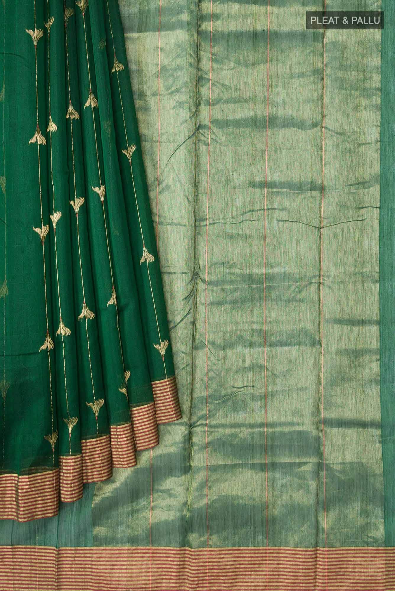 Navya  Bottle Green Chanderi Silk Cotton Saree