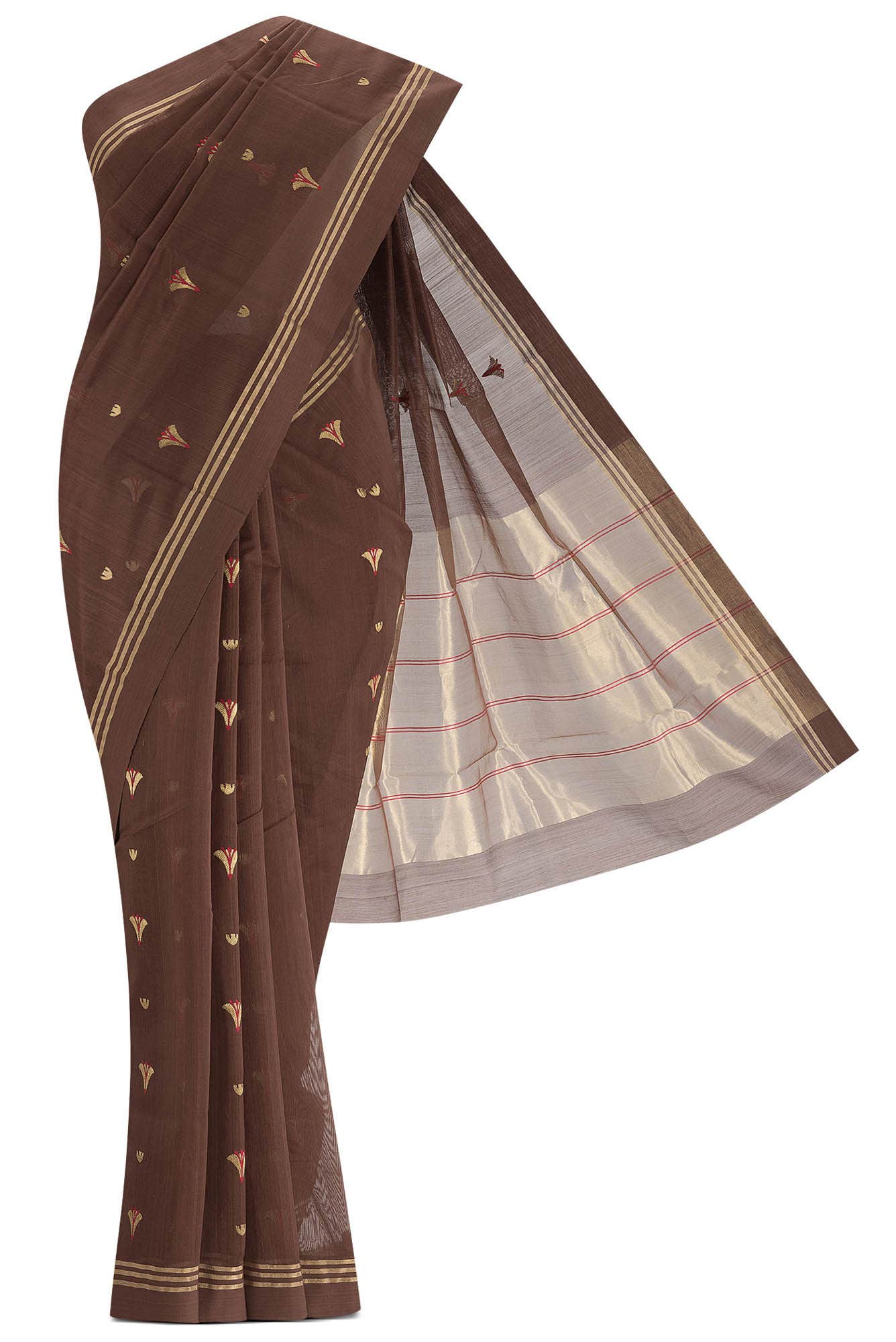 Navya  Coffee Brown Chanderi Silk Cotton Saree