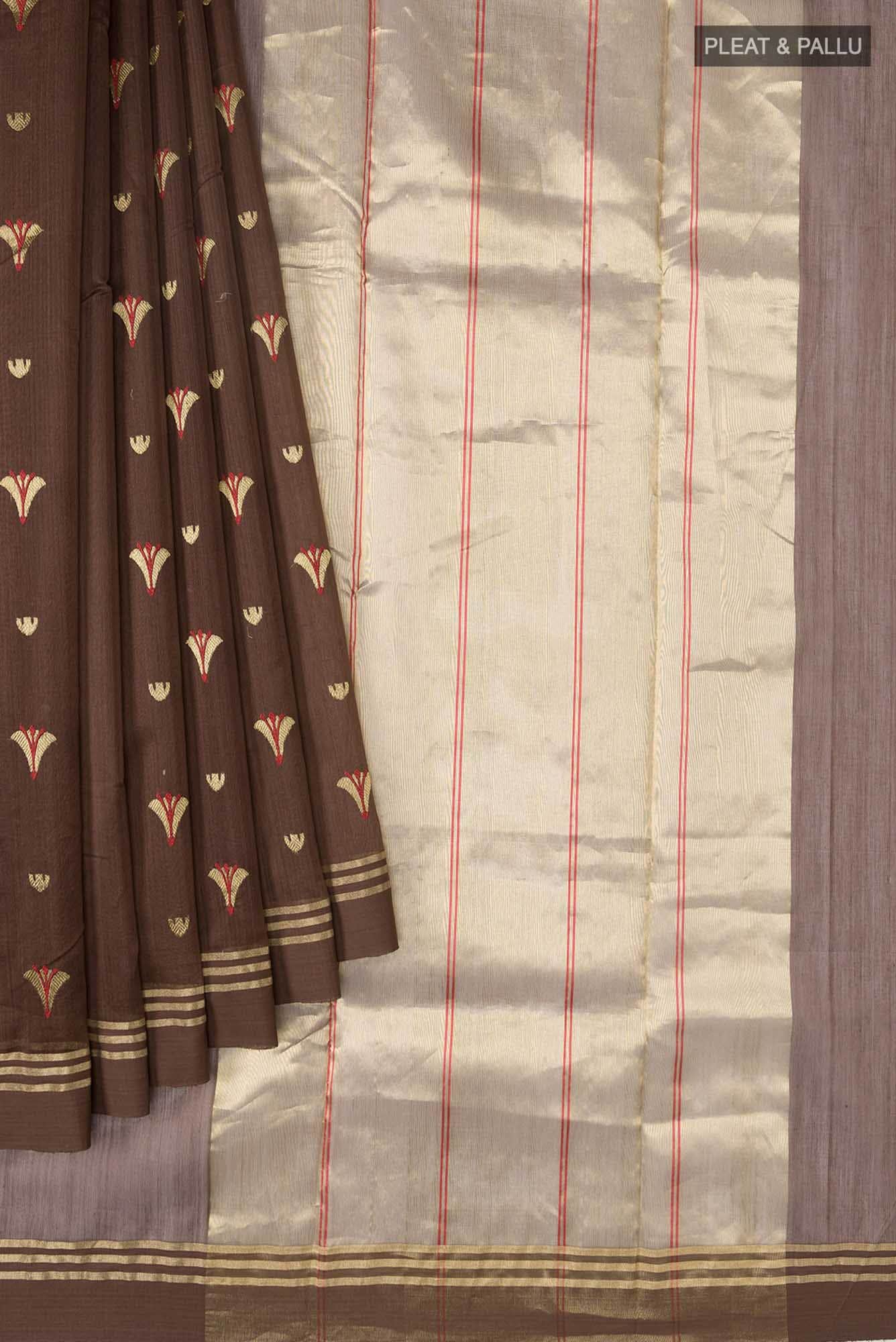 Navya  Coffee Brown Chanderi Silk Cotton Saree