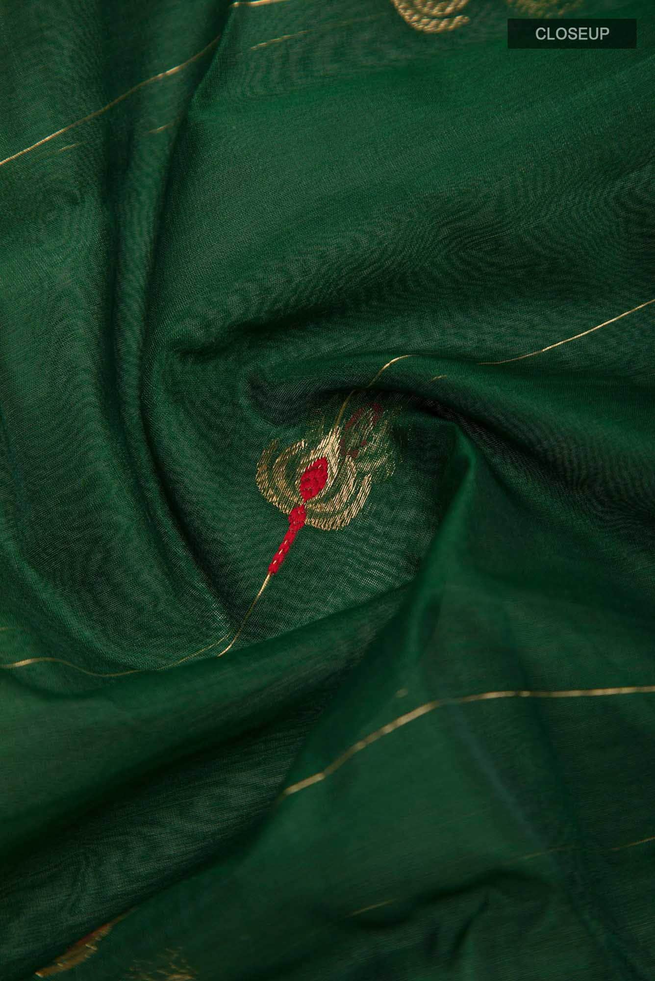 Navya Bottle Green Chanderi Silk Cotton Saree
