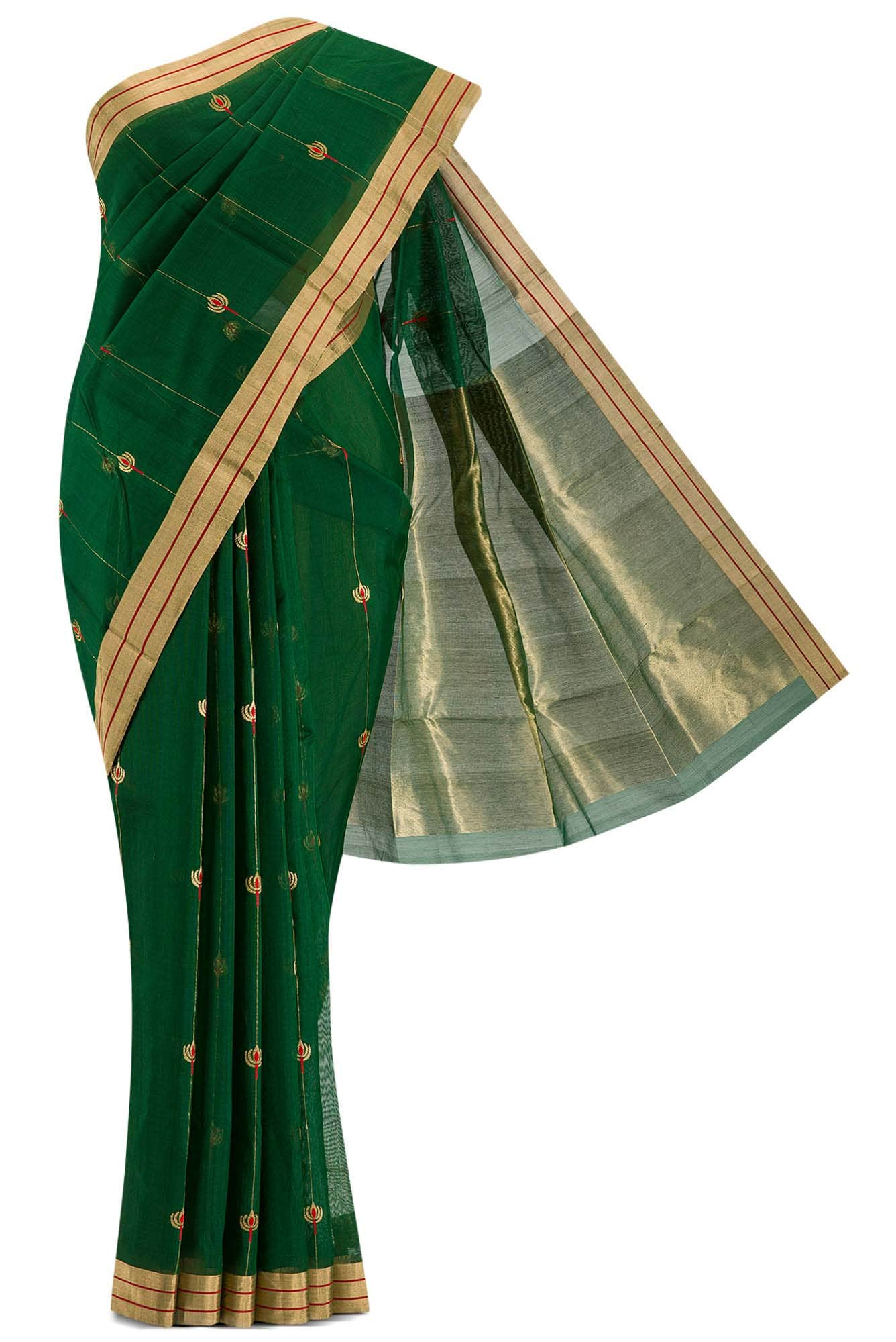 Navya Bottle Green Chanderi Silk Cotton Saree