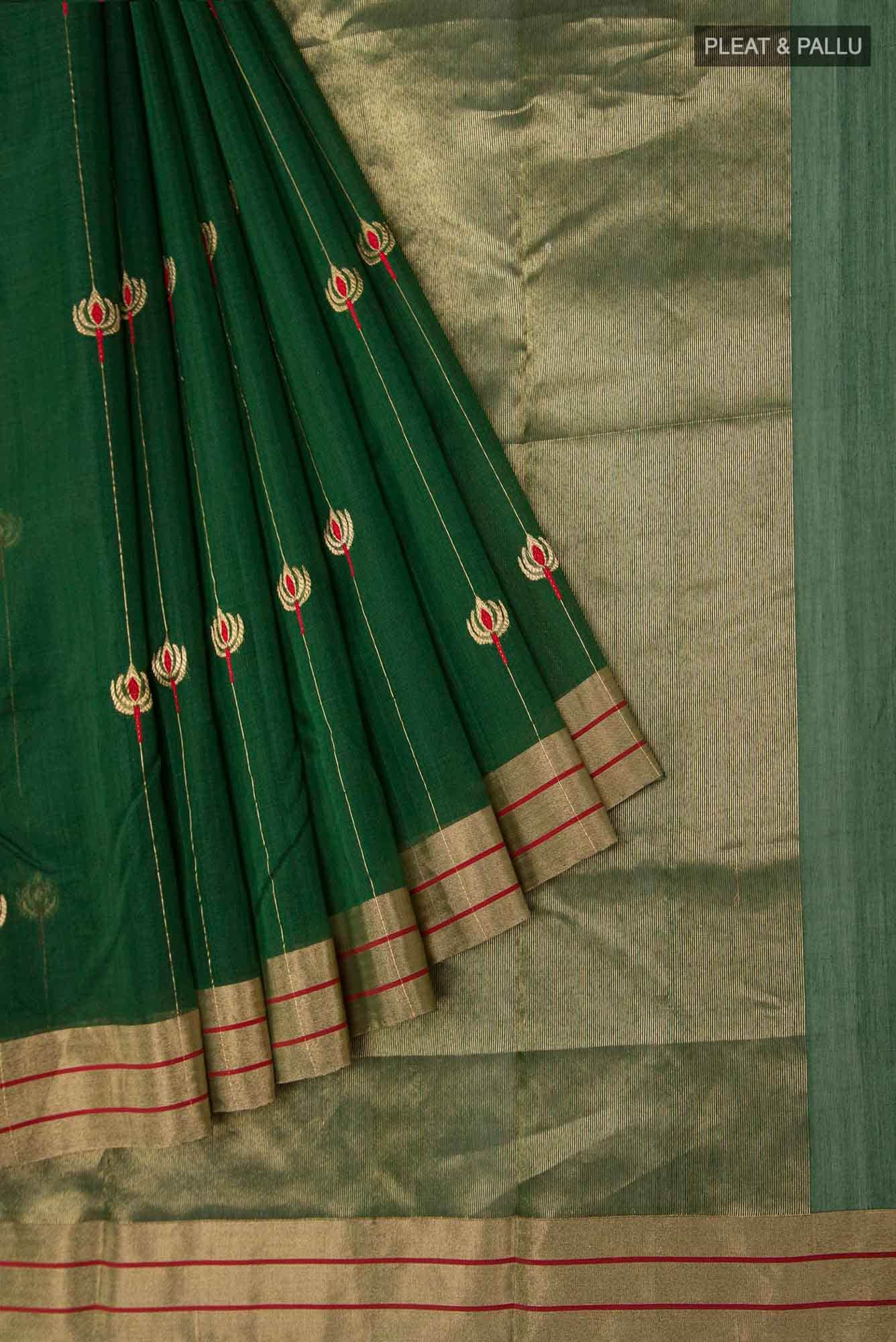Navya Bottle Green Chanderi Silk Cotton Saree