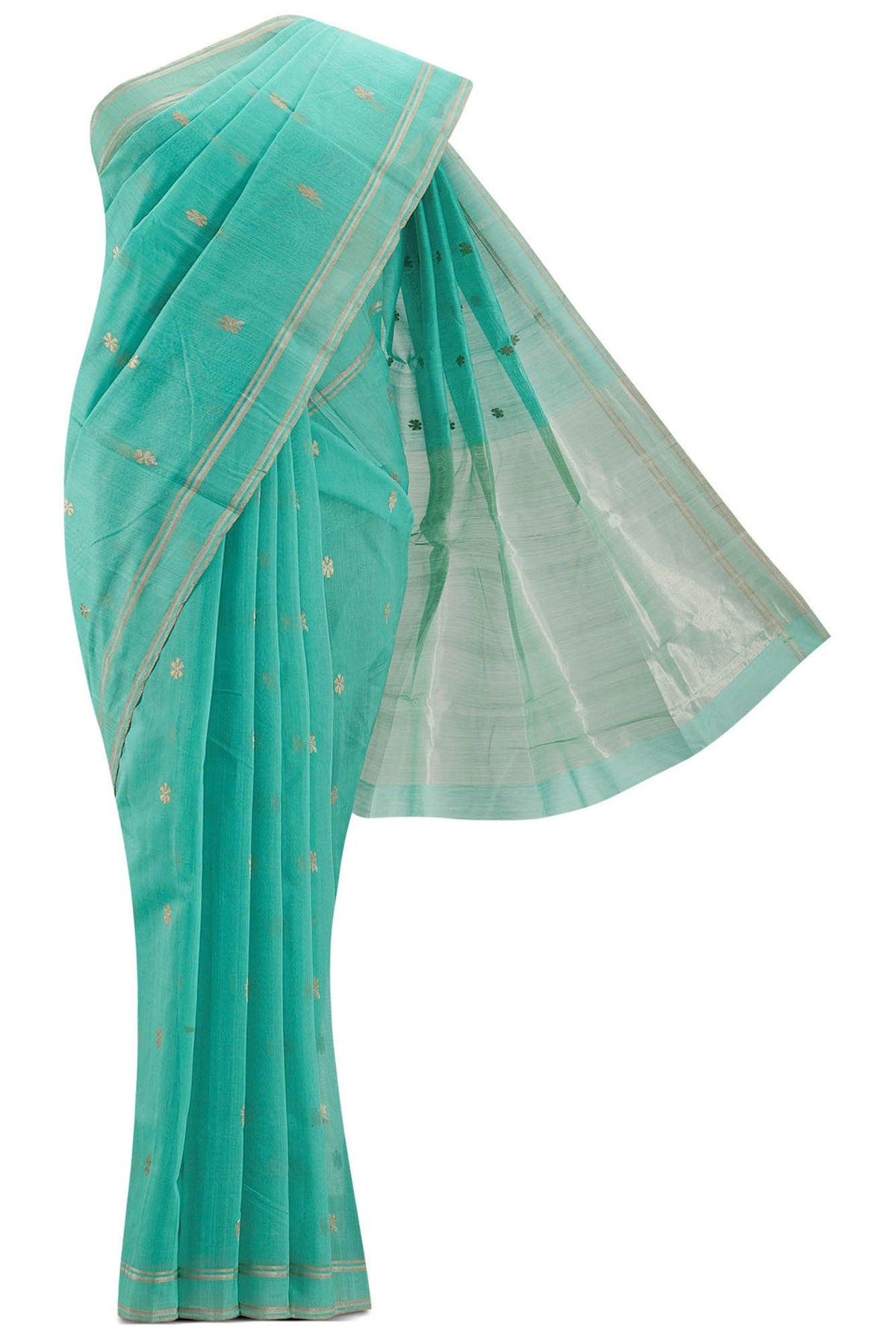 Navya  Teal Chanderi Silk Cotton Saree