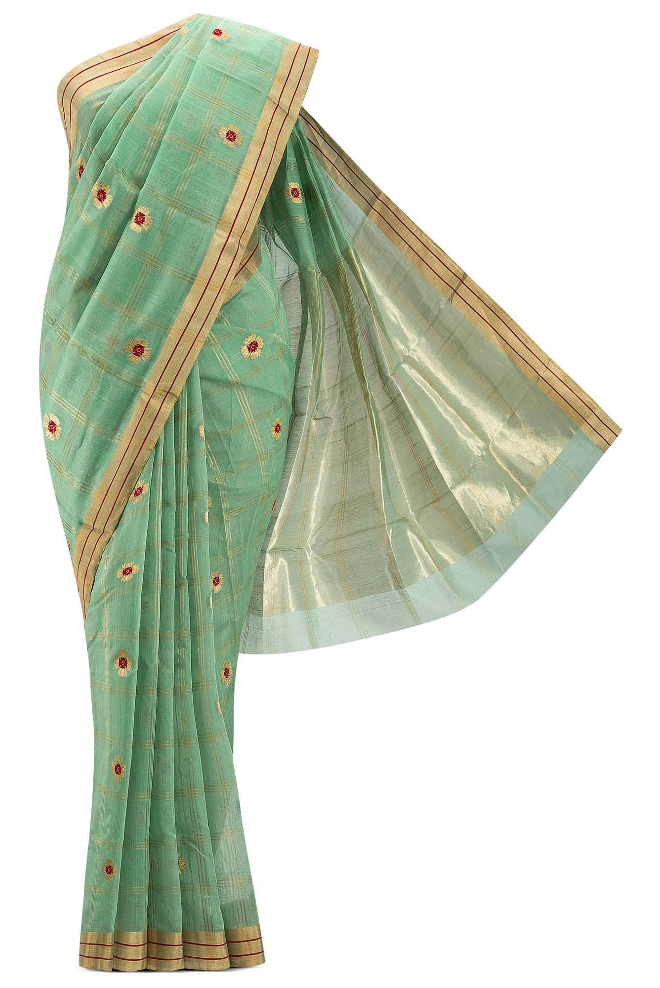 Navya  Green Chanderi Silk Cotton Saree