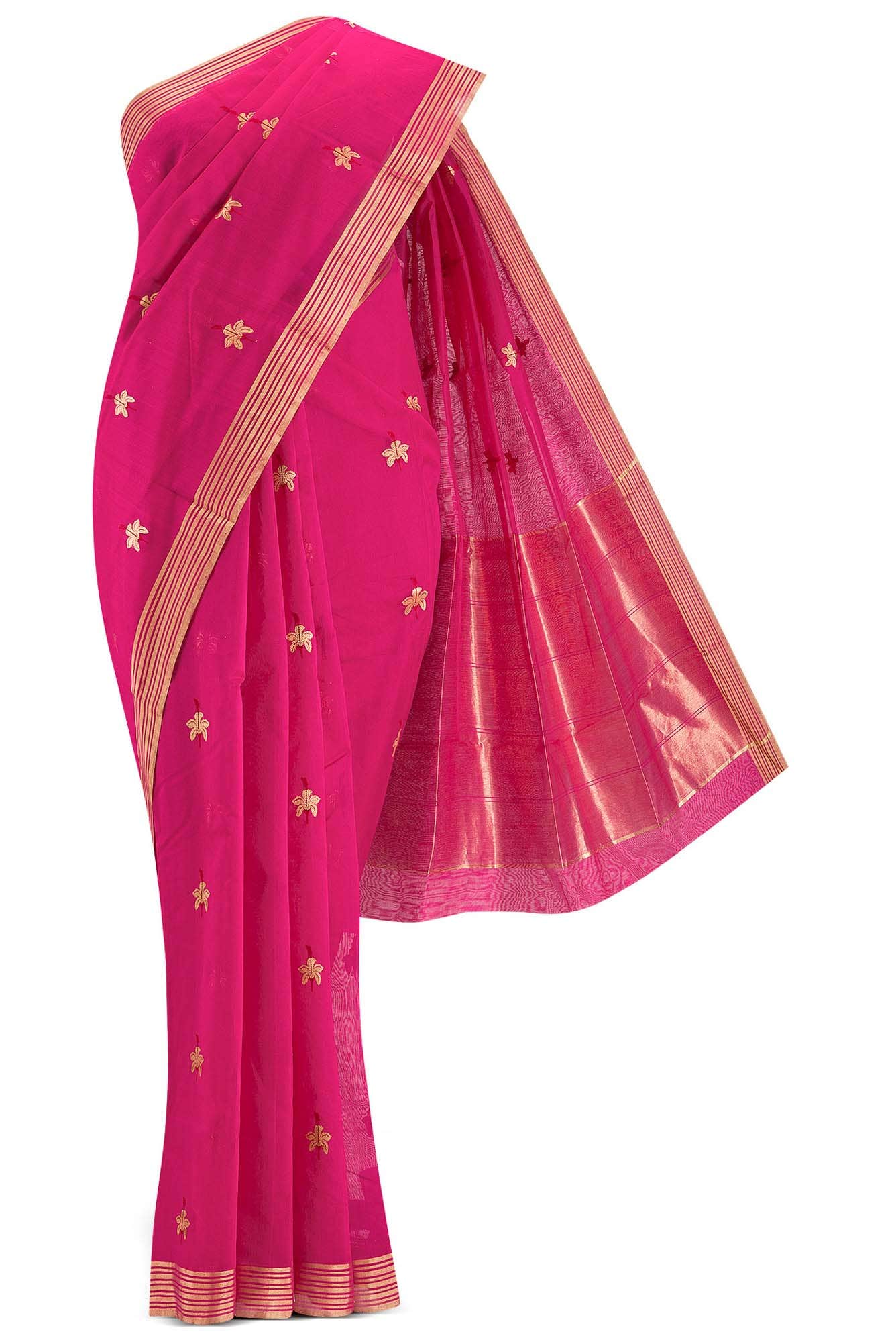 Navya  Pink Chanderi Silk Cotton Saree