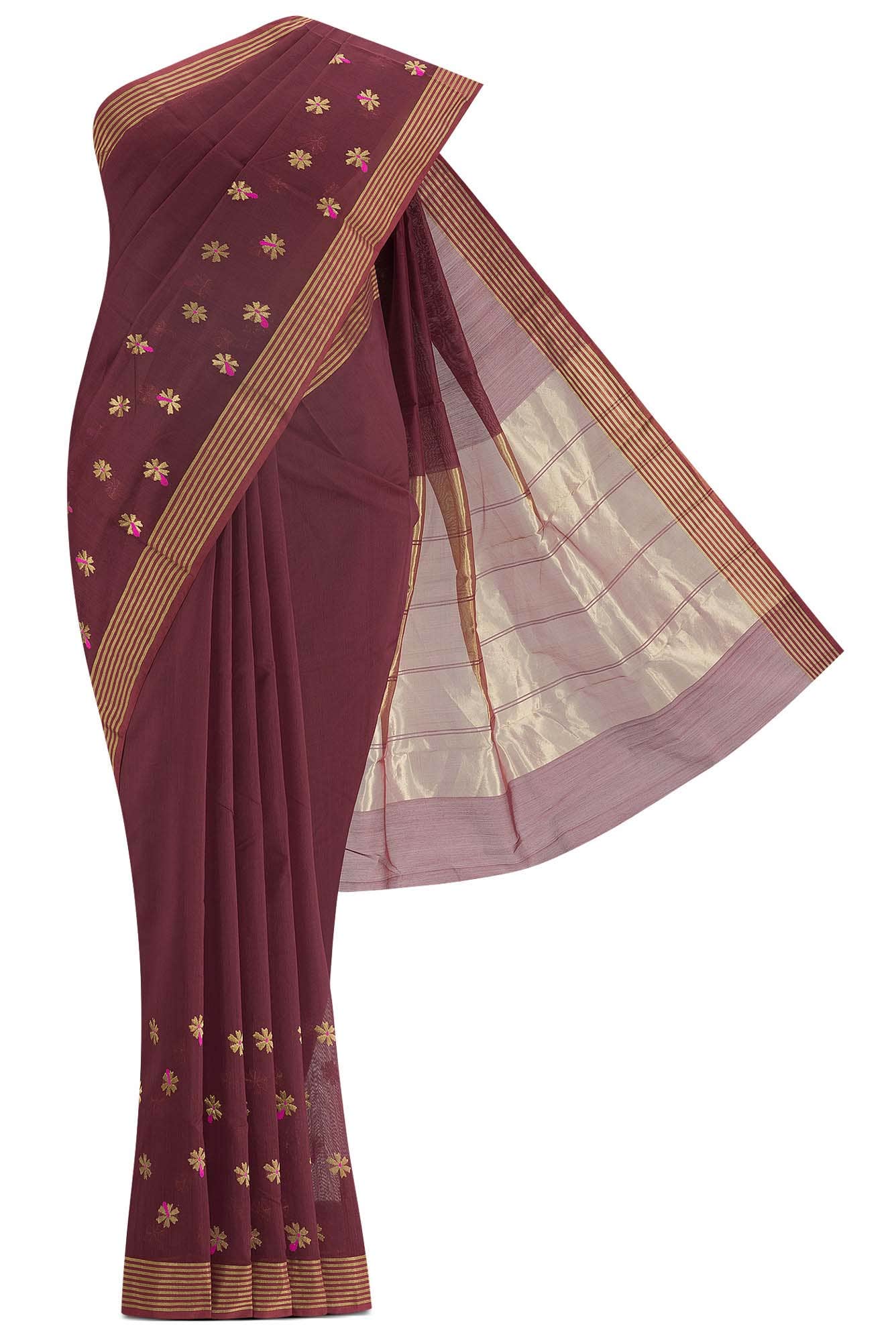 Navya  Maroon Chanderi Silk Cotton Saree