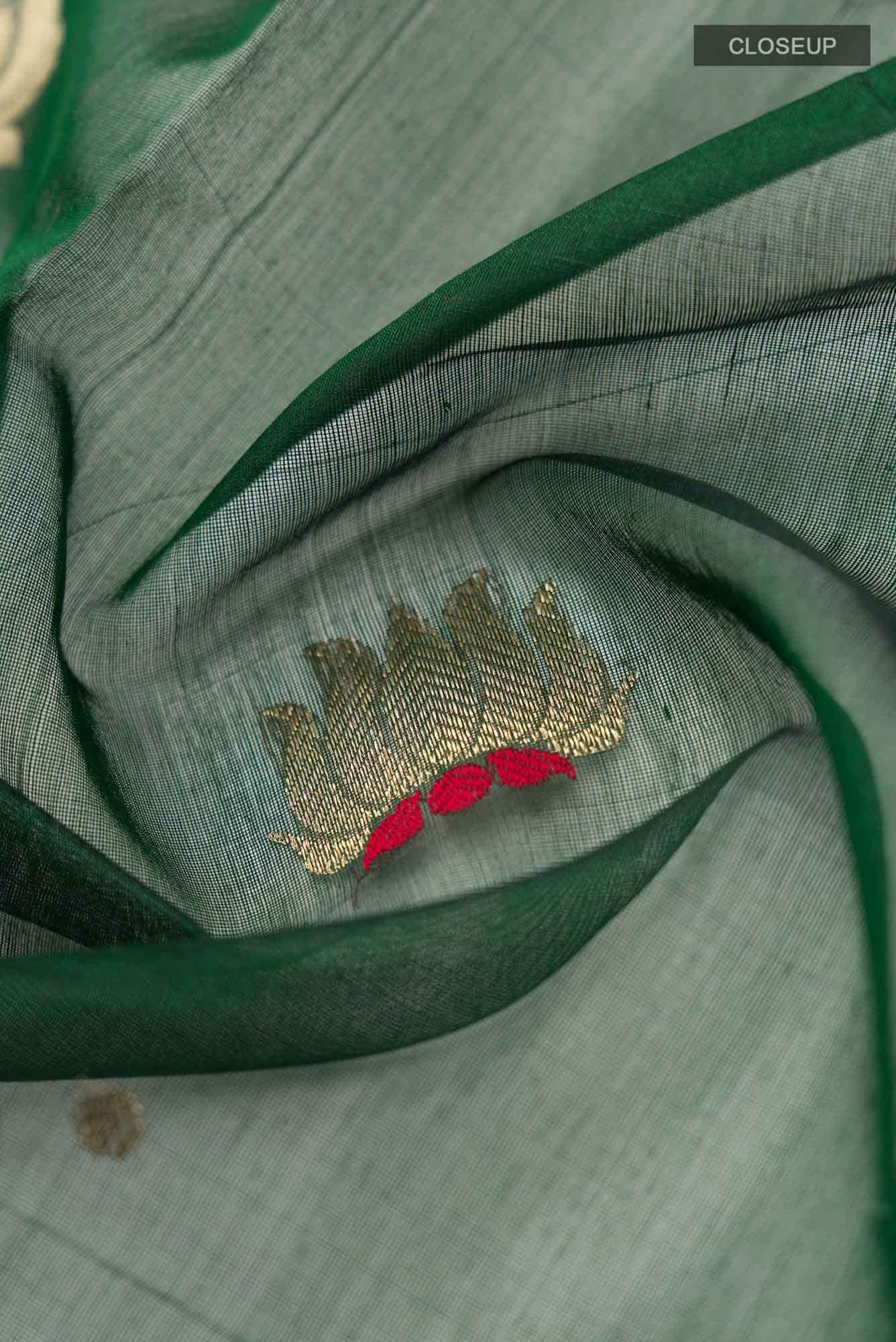 Navya  Green Chanderi Silk Cotton Saree