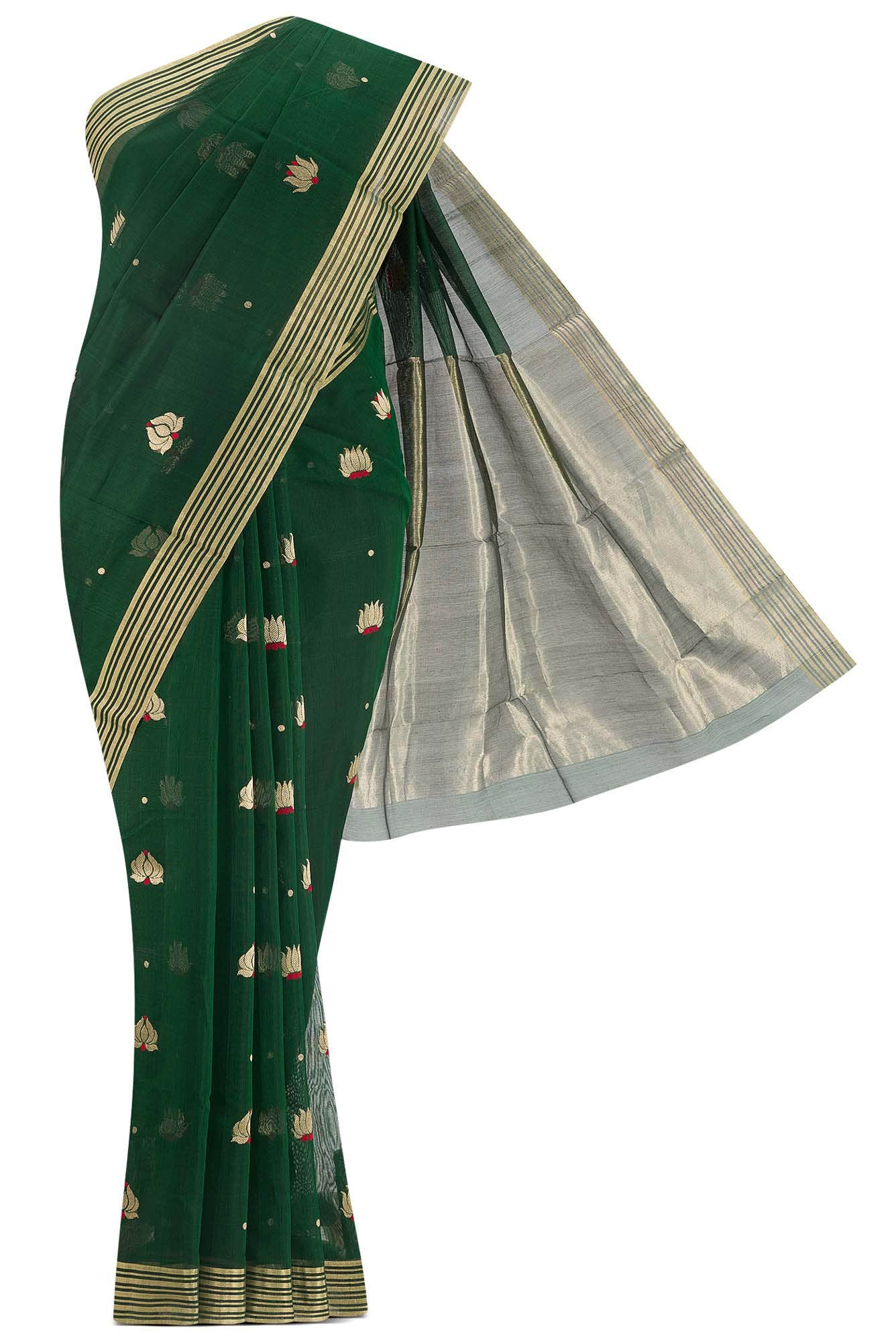 Navya  Green Chanderi Silk Cotton Saree