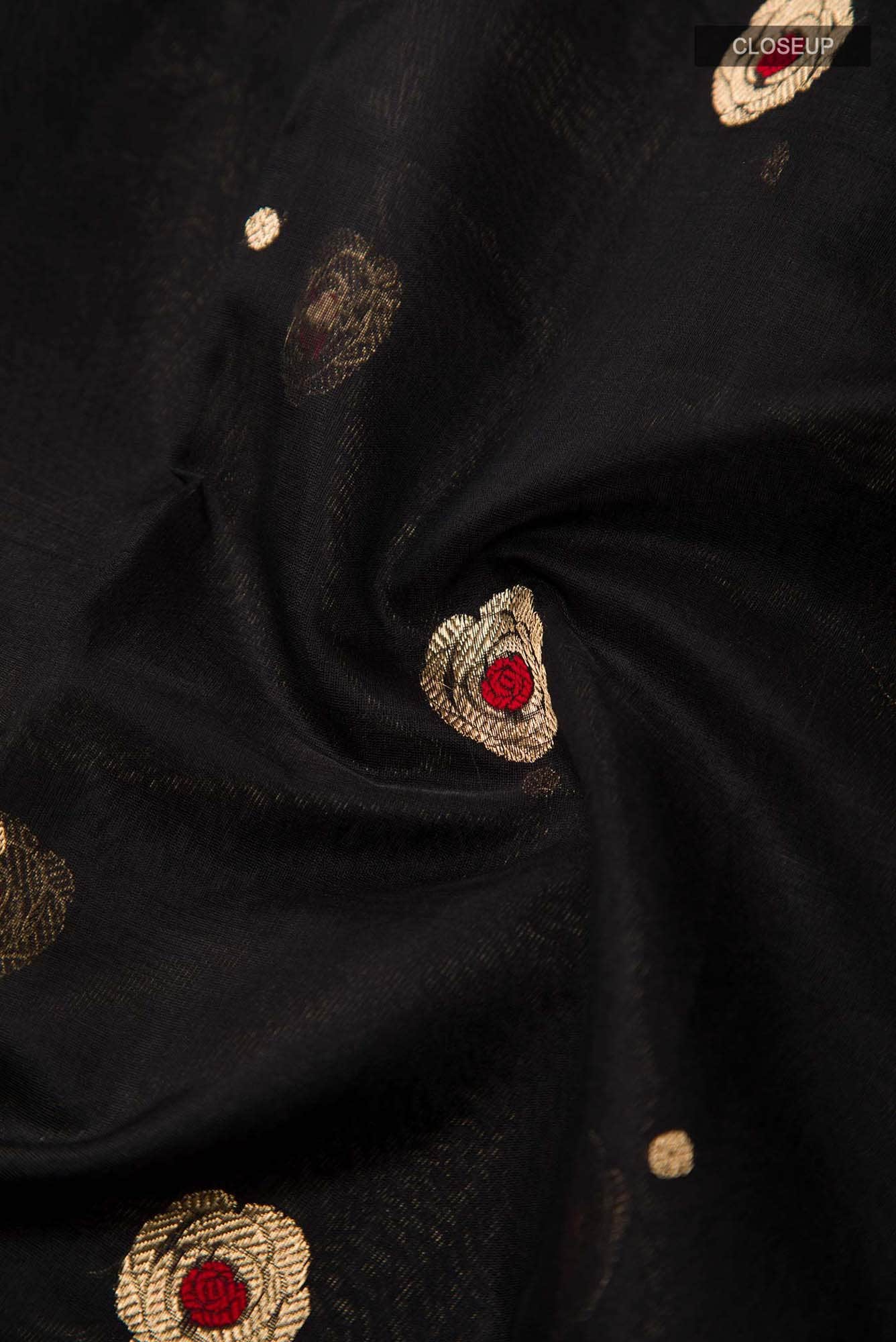Navya  Black Chanderi Silk Cotton Saree