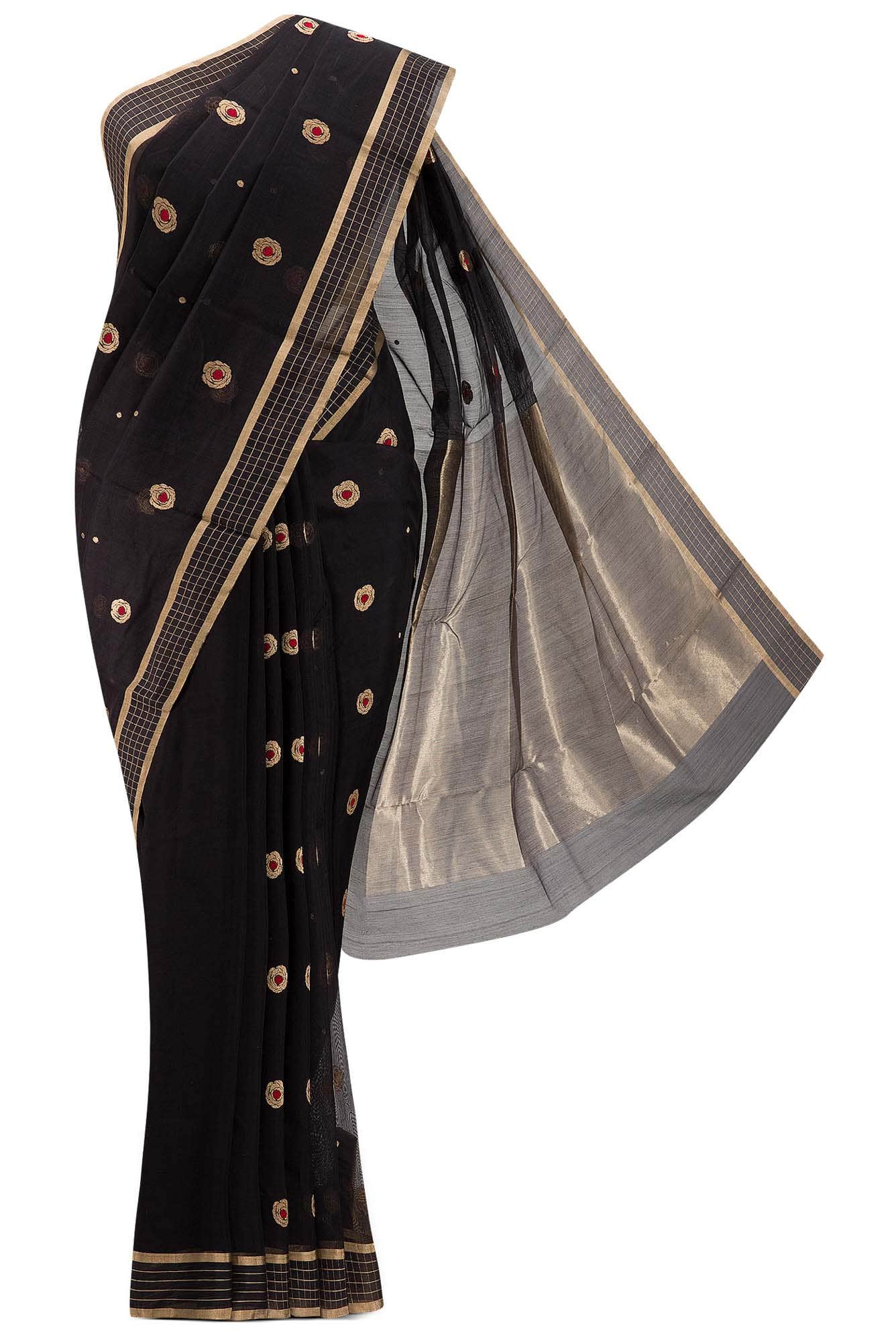 Navya  Black Chanderi Silk Cotton Saree