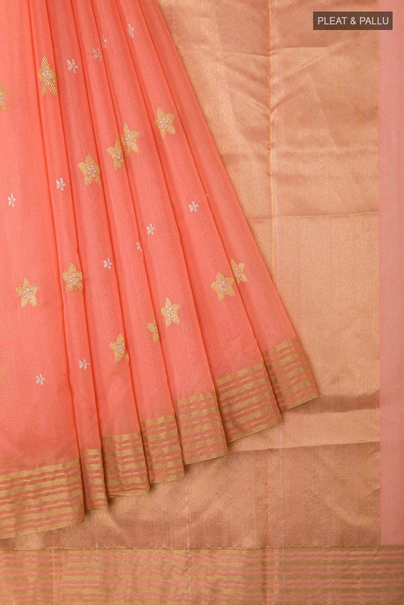 Navya  Peach Chanderi Silk Cotton Saree