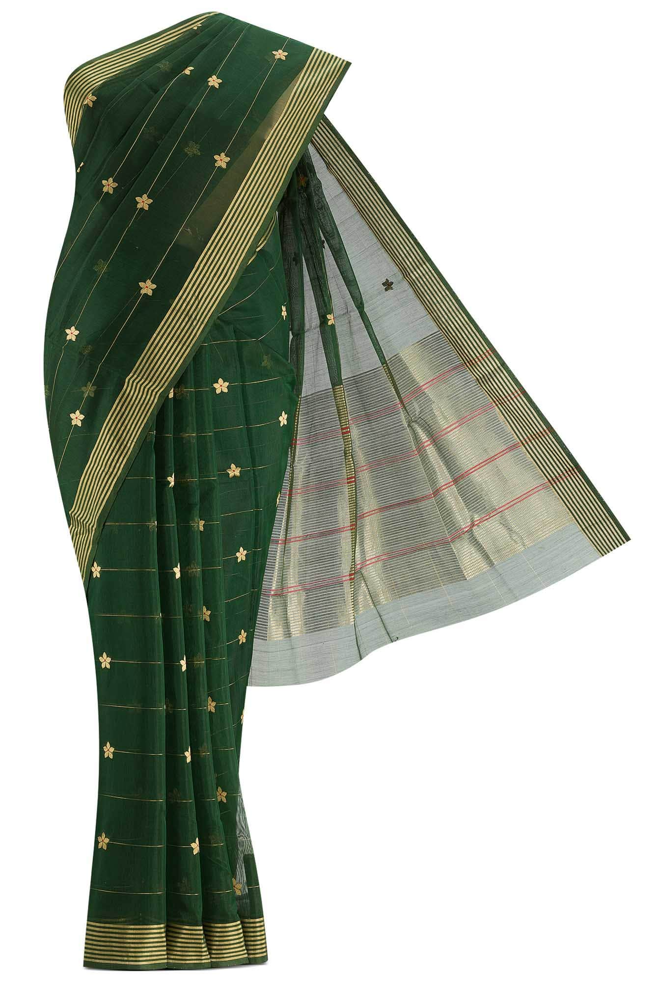 Navya  Bottle Green Chanderi Silk Cotton Saree