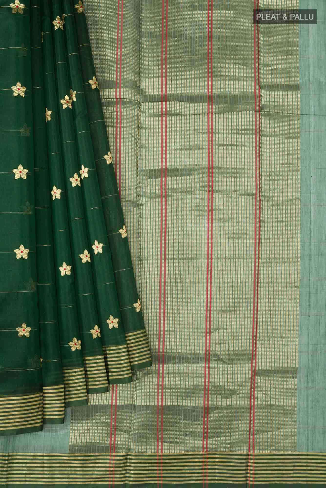Navya  Bottle Green Chanderi Silk Cotton Saree