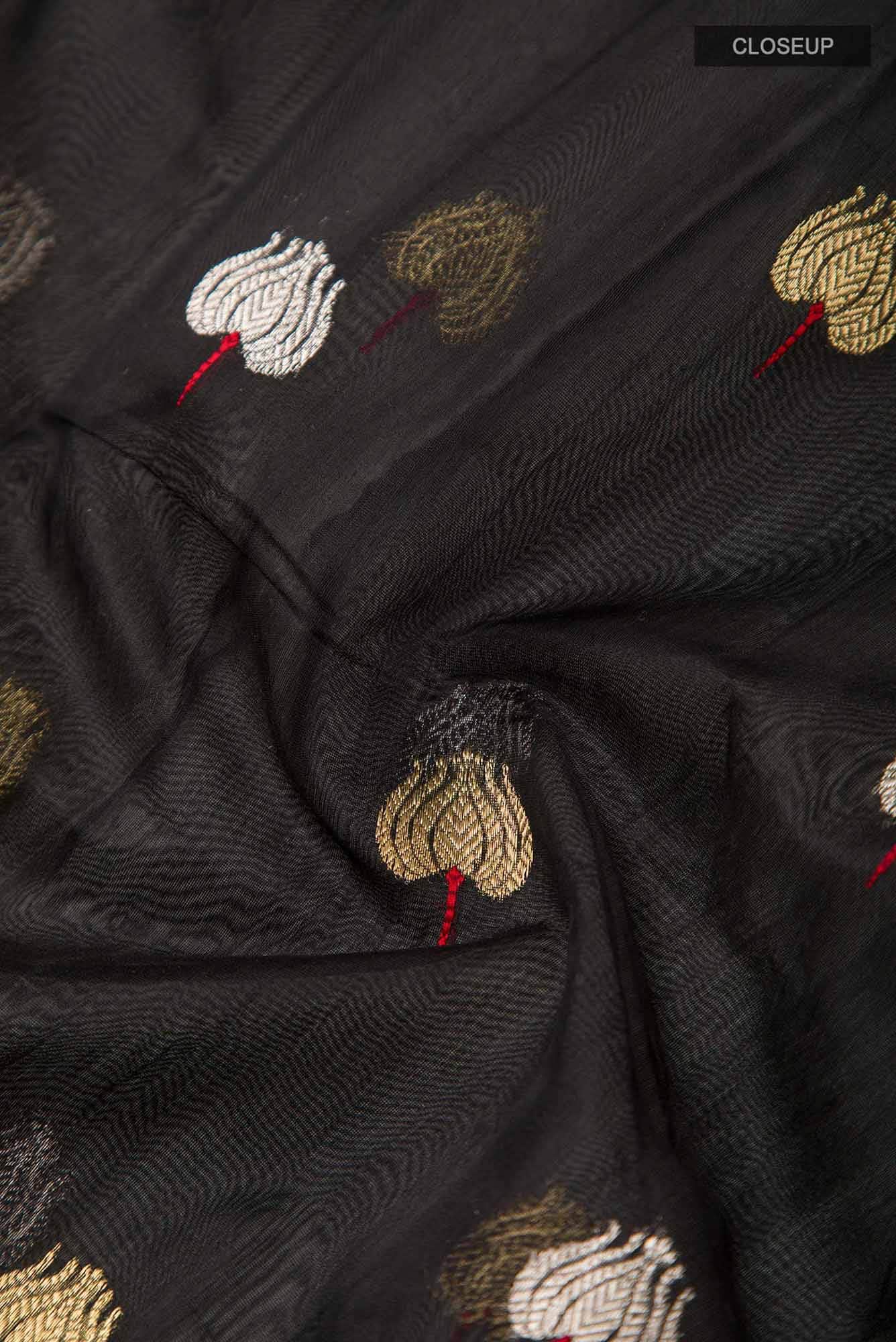 Navya  Black Chanderi Silk Cotton Saree