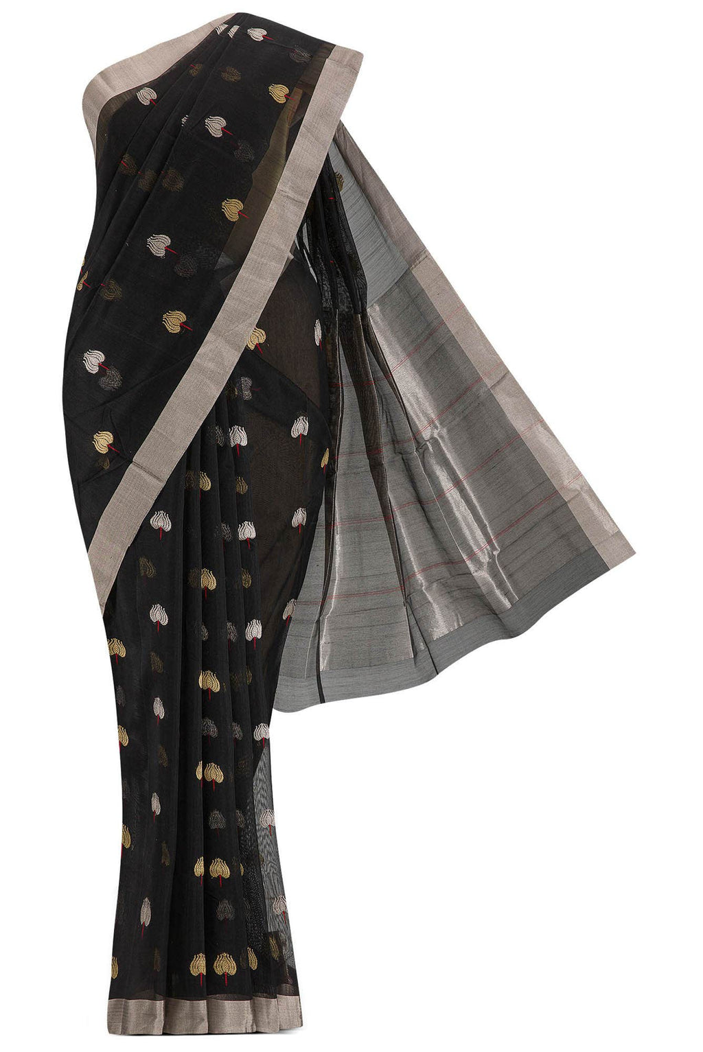 Navya  Black Chanderi Silk Cotton Saree