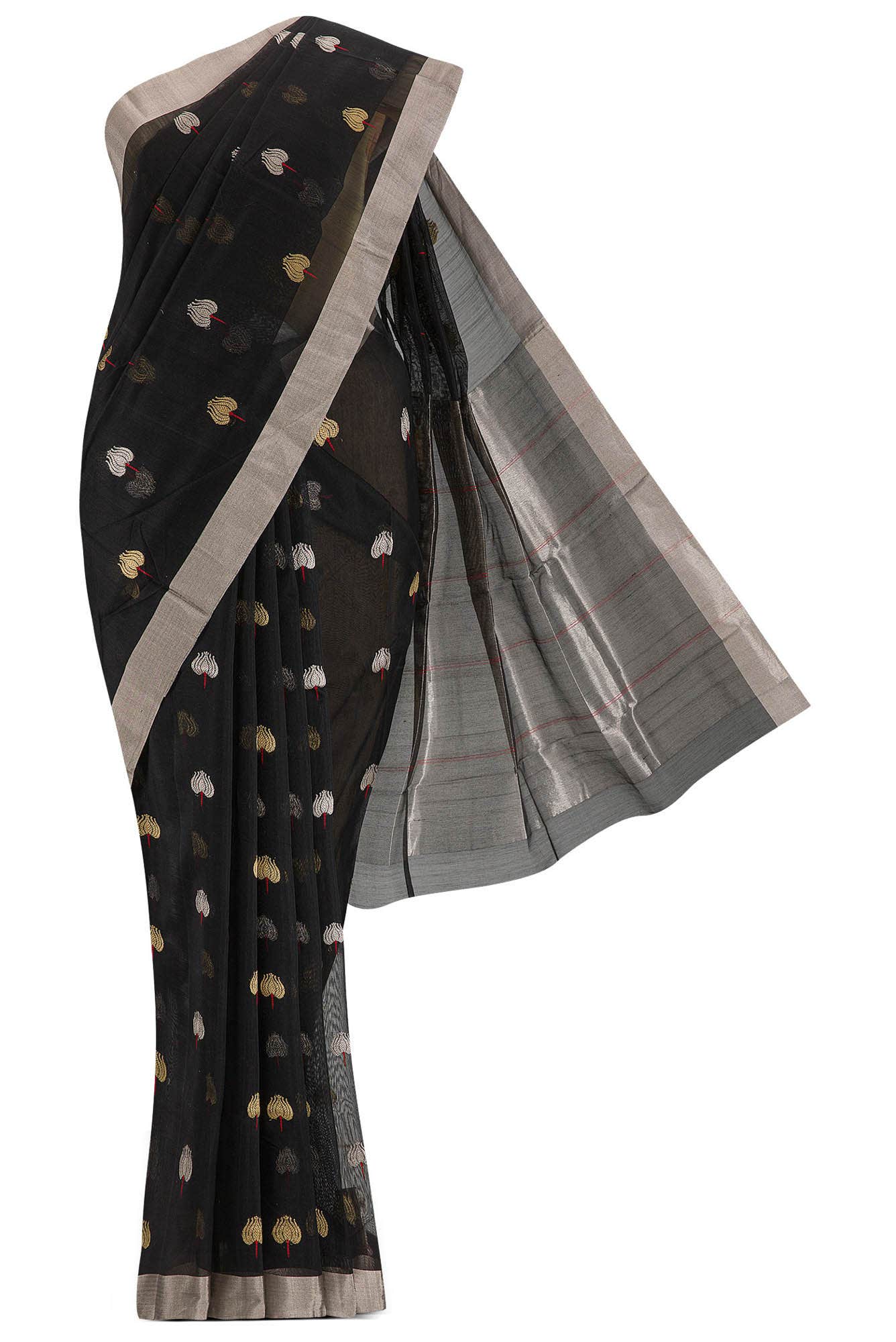 Navya  Black Chanderi Silk Cotton Saree