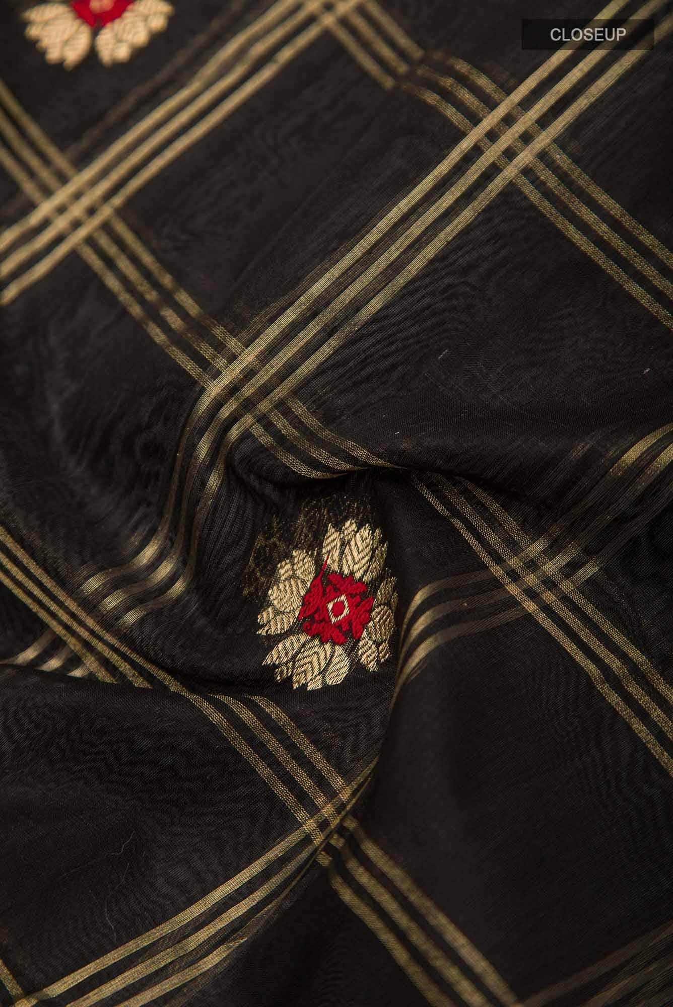 Navya  Black Chanderi Silk Cotton Saree