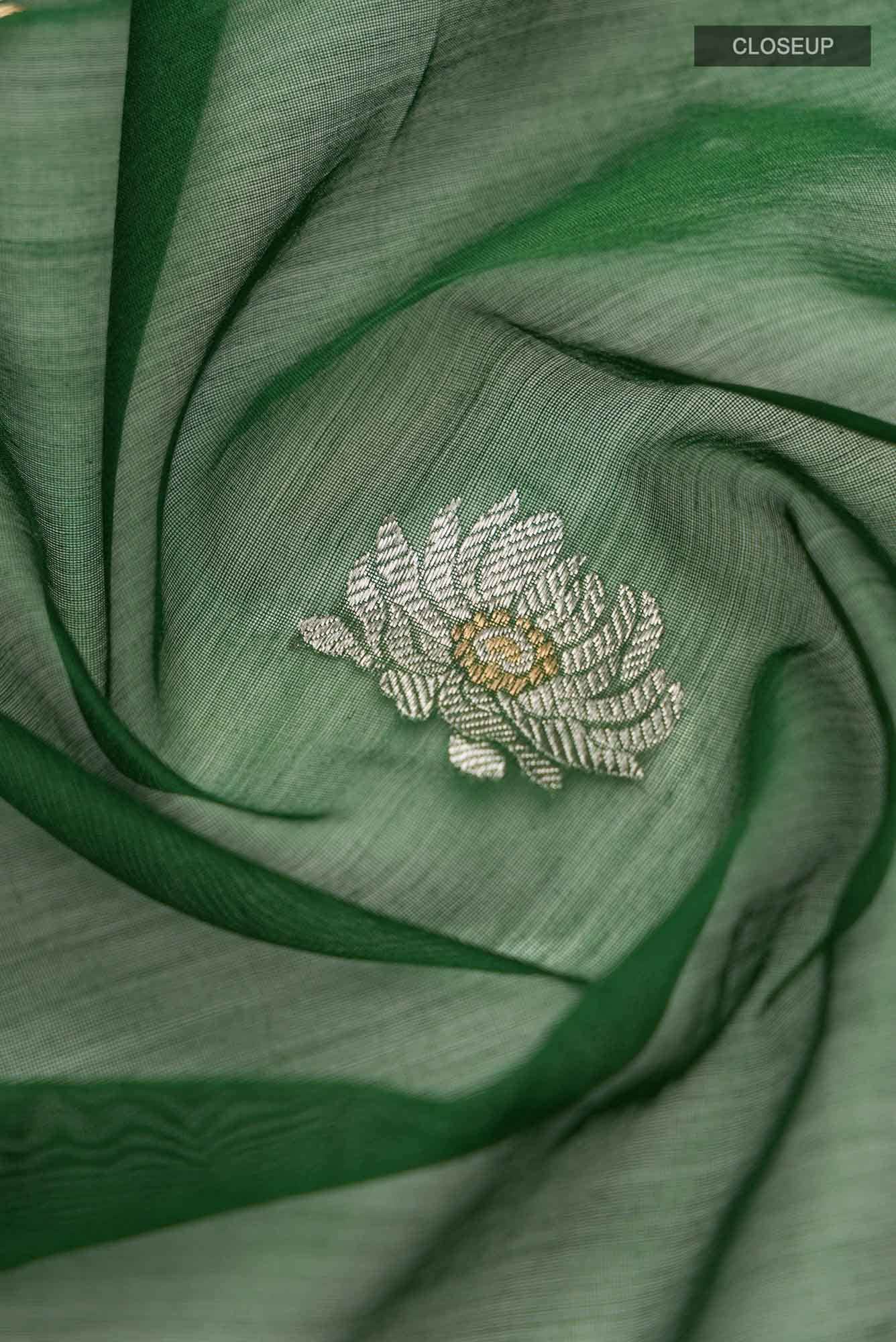 Navya  Bottle Green Chanderi Silk Cotton Saree