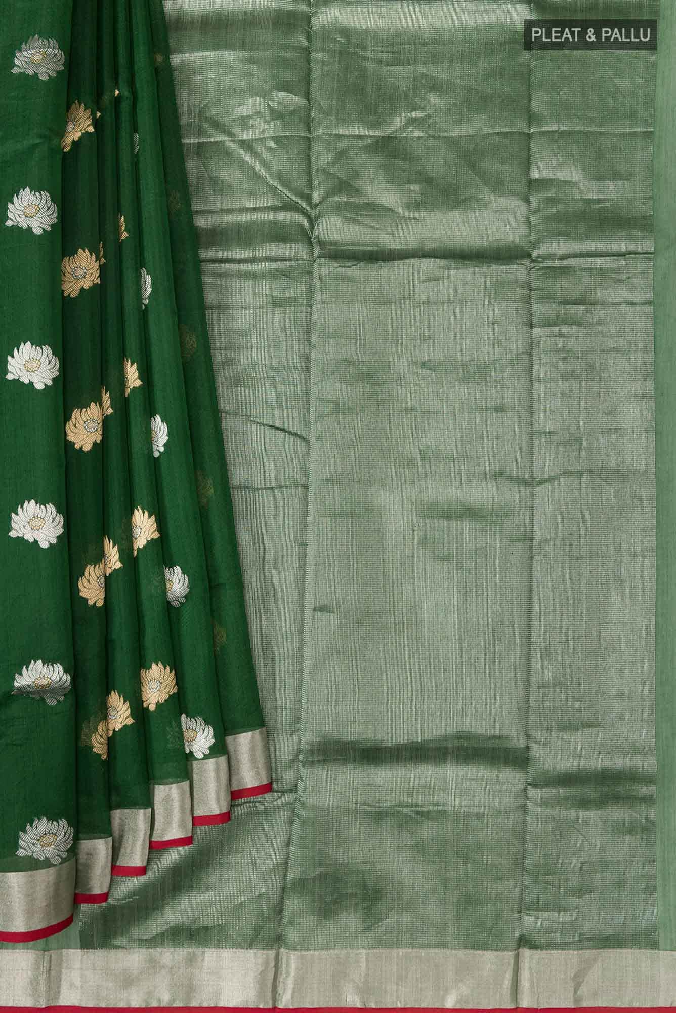 Navya  Bottle Green Chanderi Silk Cotton Saree