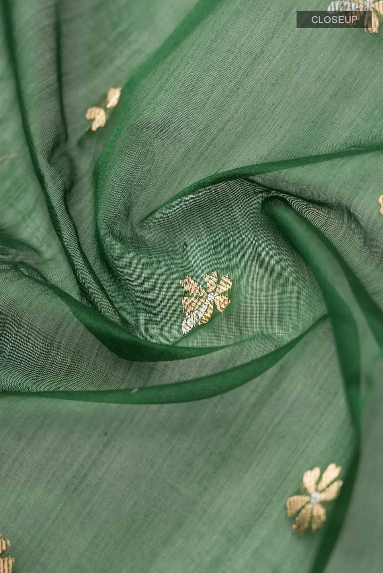 Navya  Bottle Green Chanderi Silk Cotton Saree
