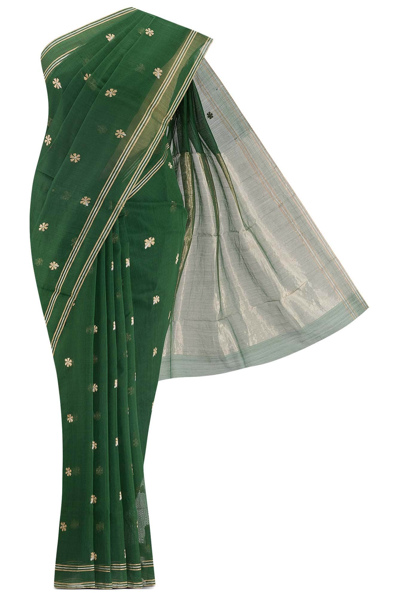 Navya  Bottle Green Chanderi Silk Cotton Saree