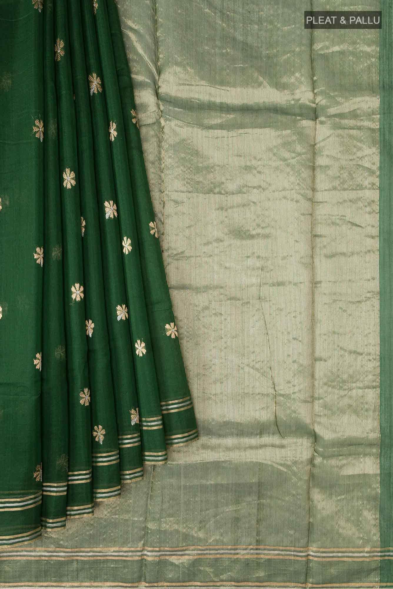 Navya  Bottle Green Chanderi Silk Cotton Saree