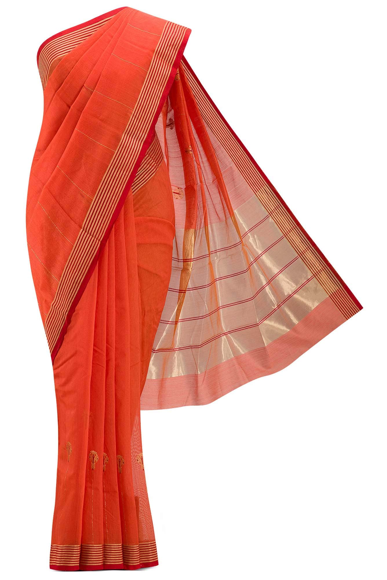 Navya  Saffron Chanderi Silk Cotton Saree