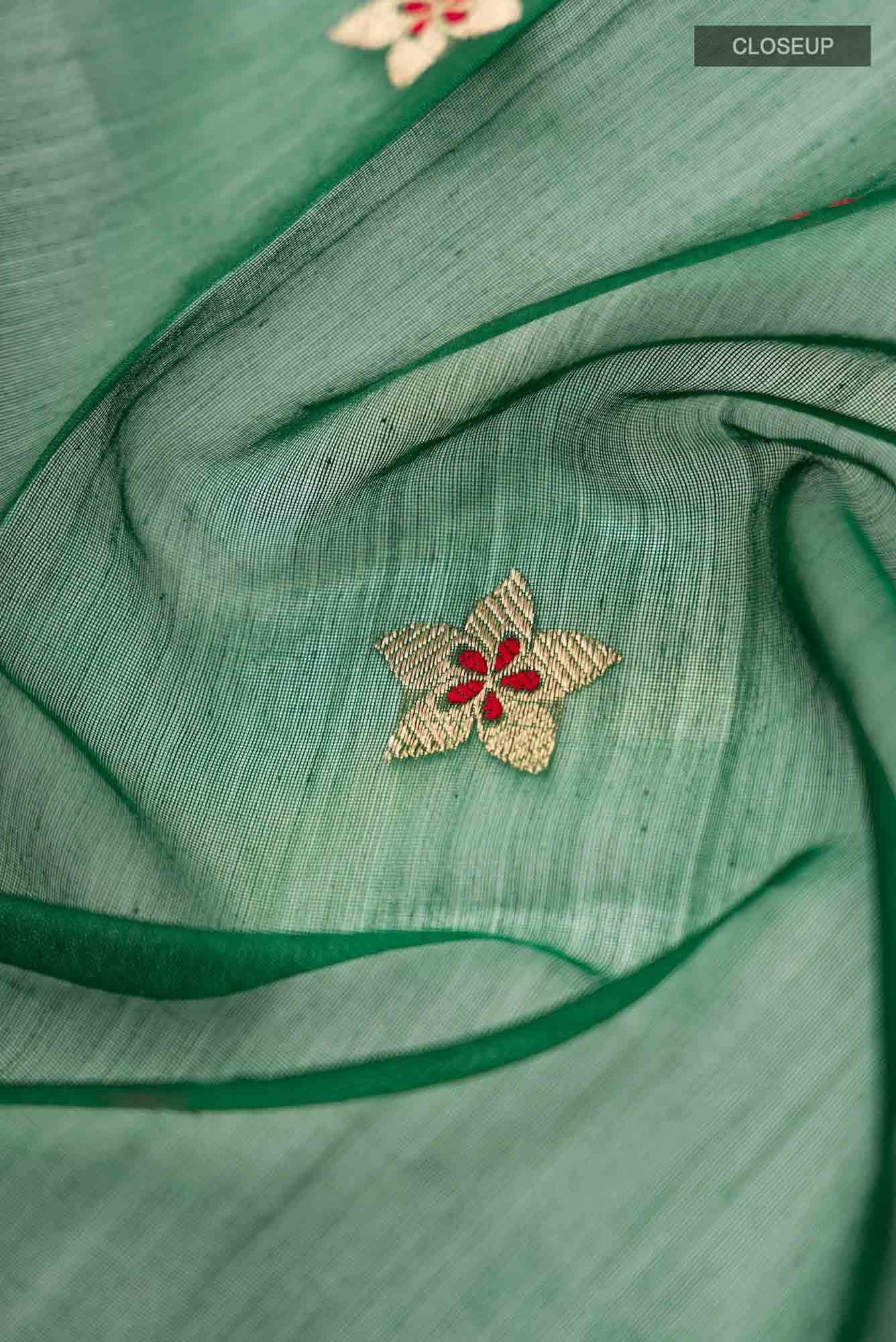 Navya  Green Chanderi Silk Cotton Saree