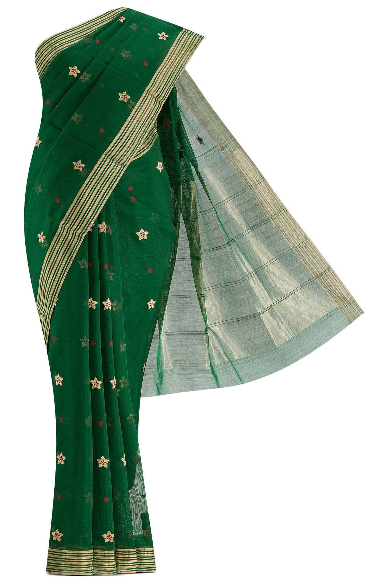 Navya  Green Chanderi Silk Cotton Saree