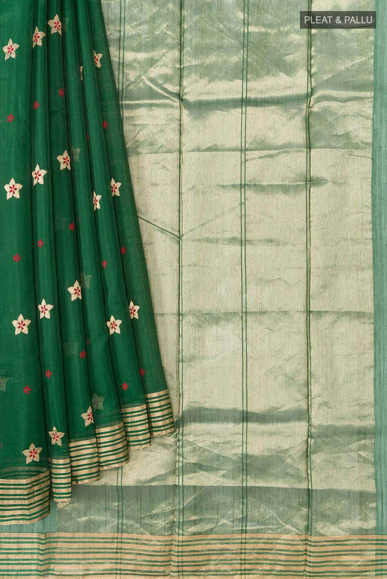 Navya  Green Chanderi Silk Cotton Saree