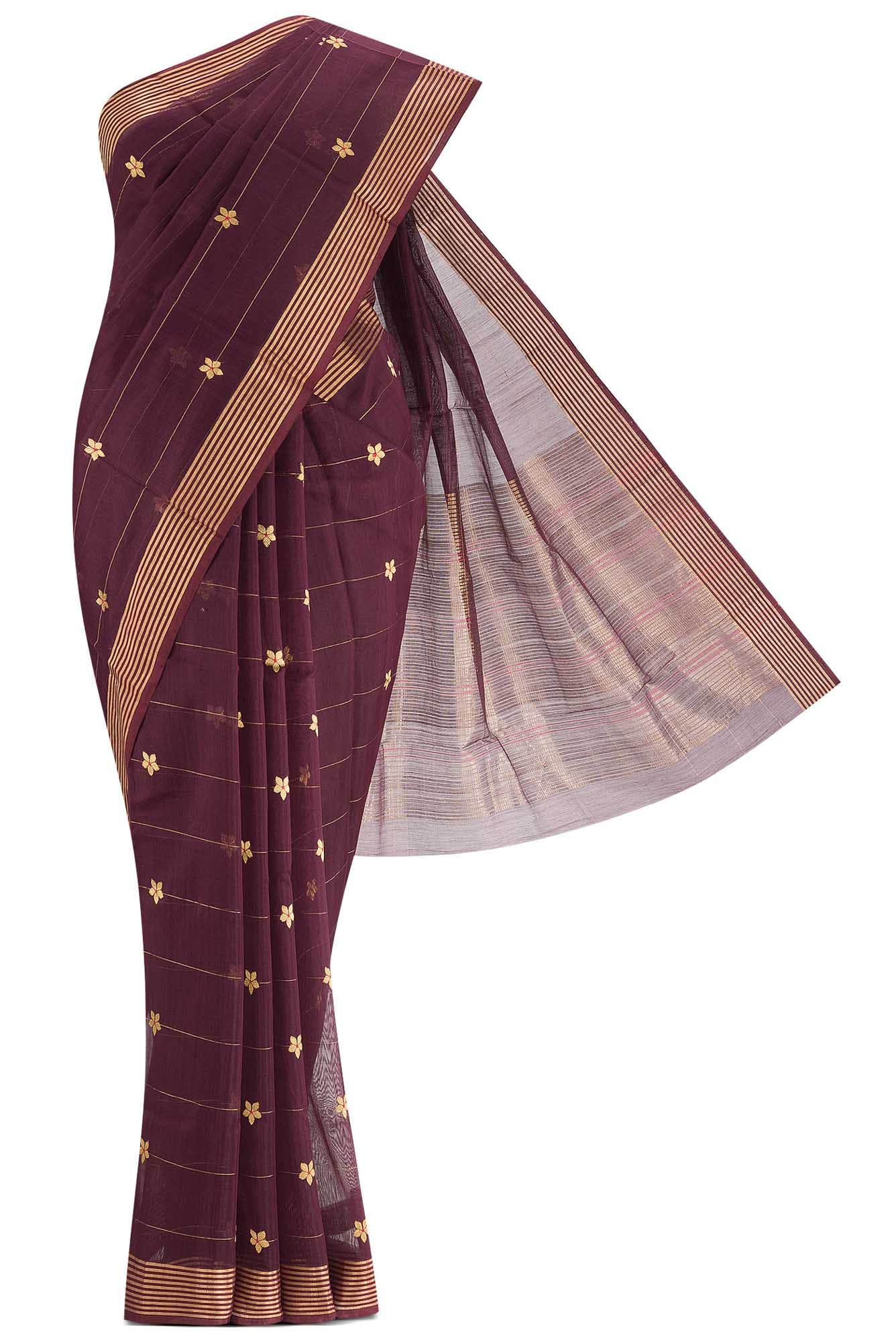 Navya  Dark Mauve Chanderi Silk Cotton Saree