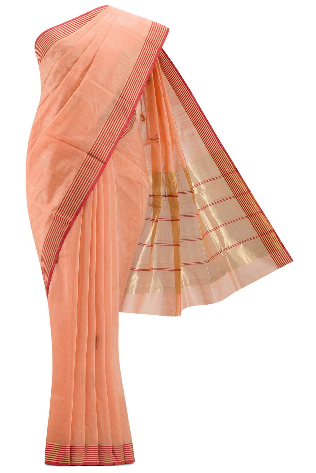 Navya  Peach Chanderi Silk Cotton Saree