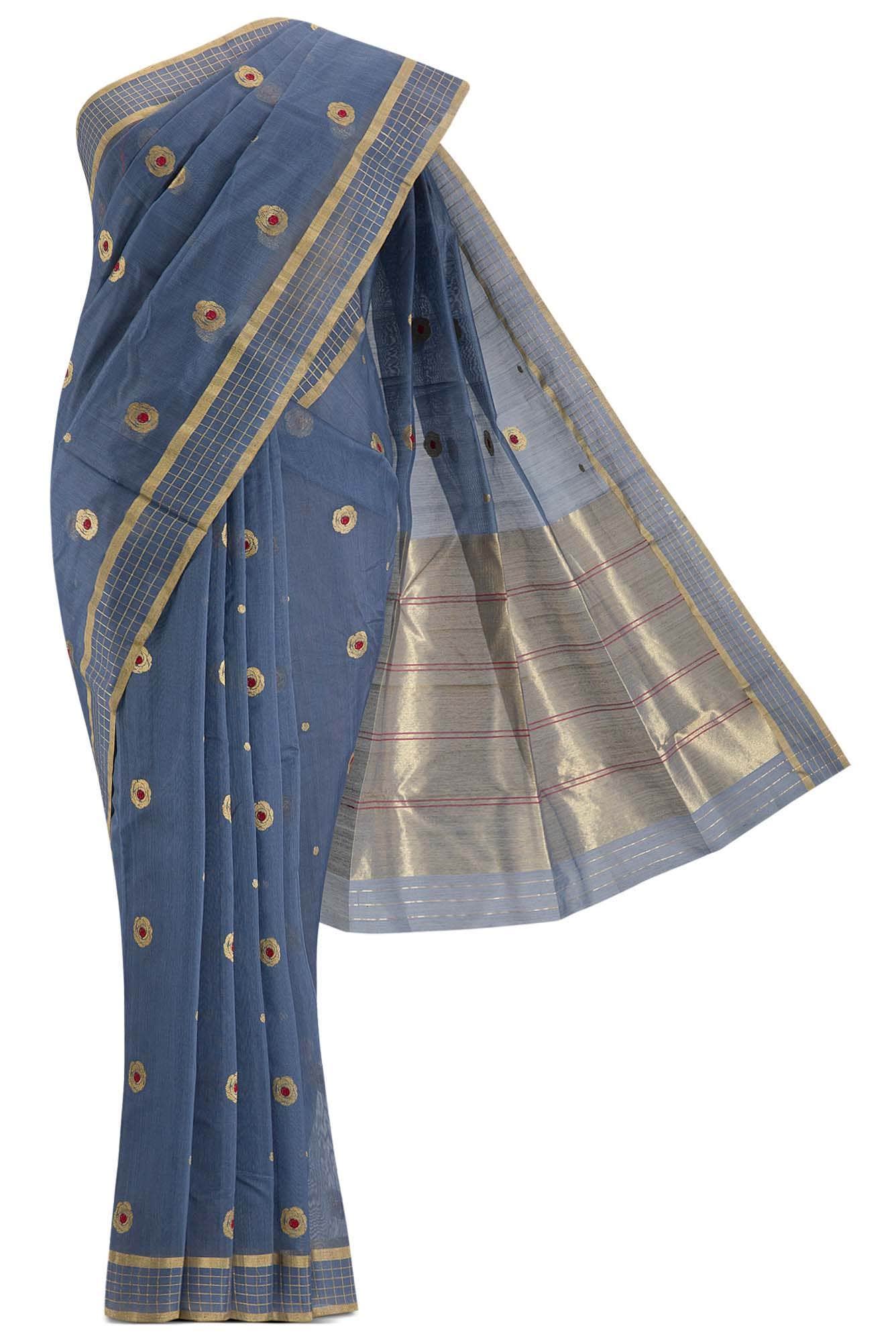 Navya  Grey Chanderi Silk Cotton Saree