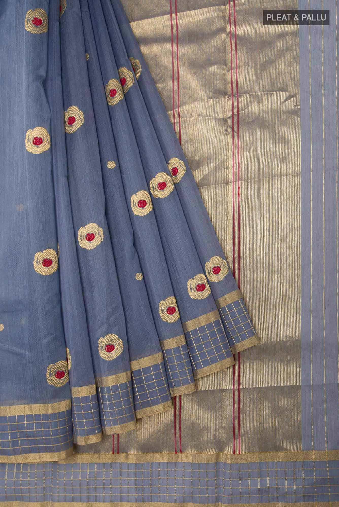 Navya  Grey Chanderi Silk Cotton Saree