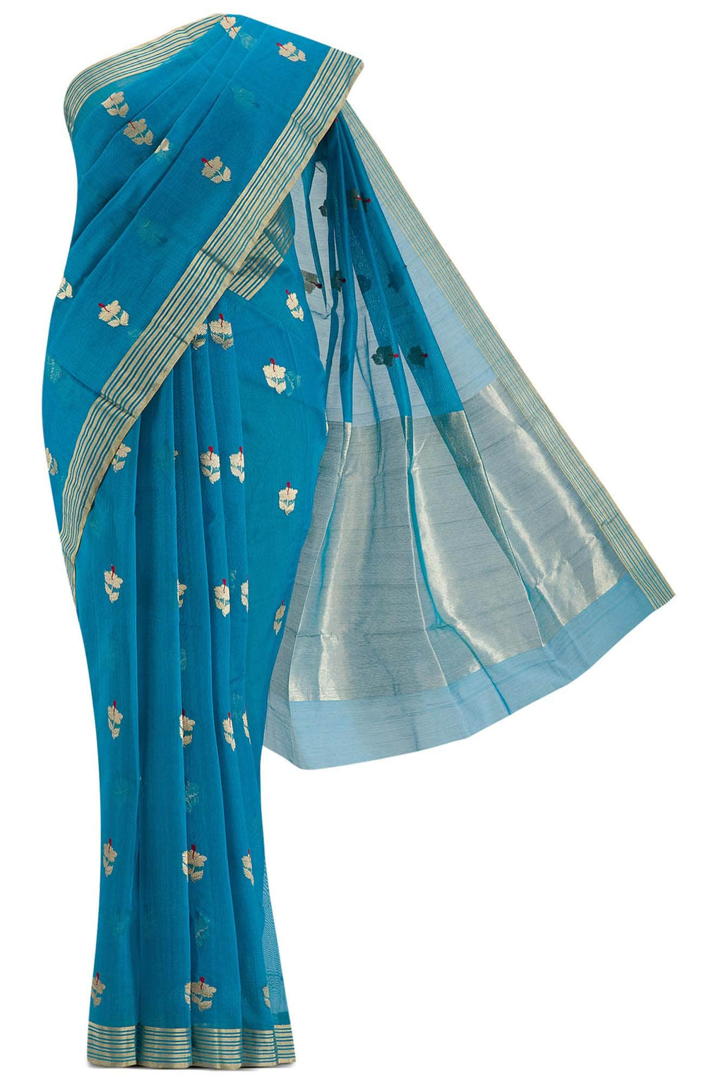 Navya  Electric Blue Chanderi Silk Cotton Saree