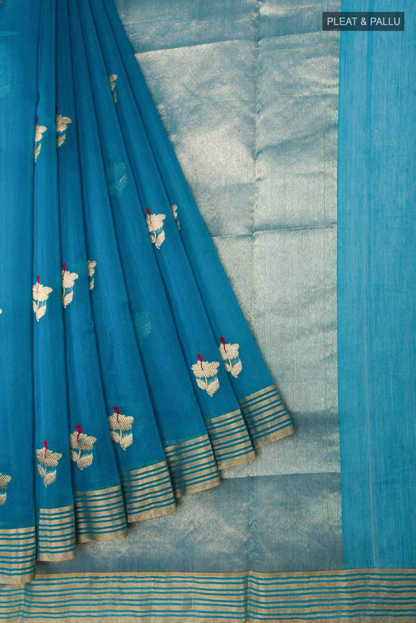 Navya  Electric Blue Chanderi Silk Cotton Saree