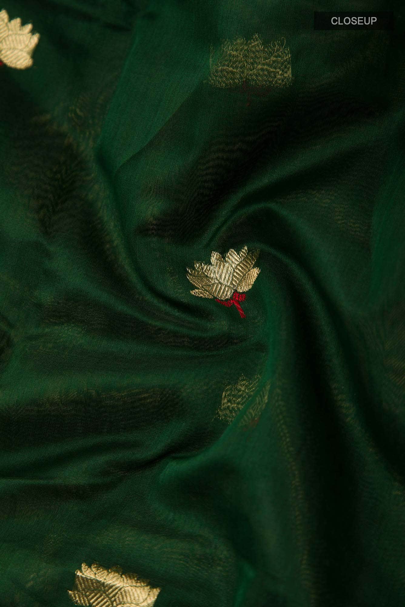 Navya Bottle Green Chanderi Silk Cotton Saree