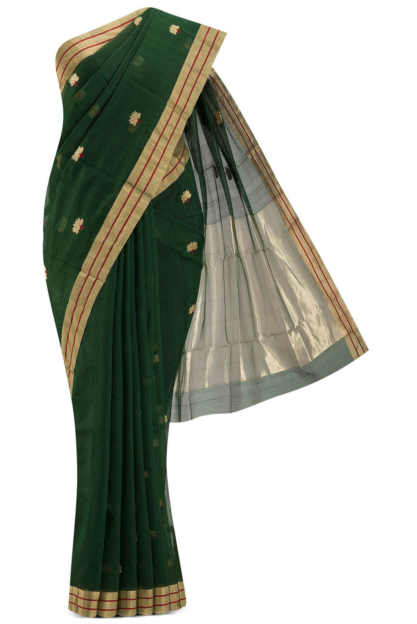 Navya Bottle Green Chanderi Silk Cotton Saree