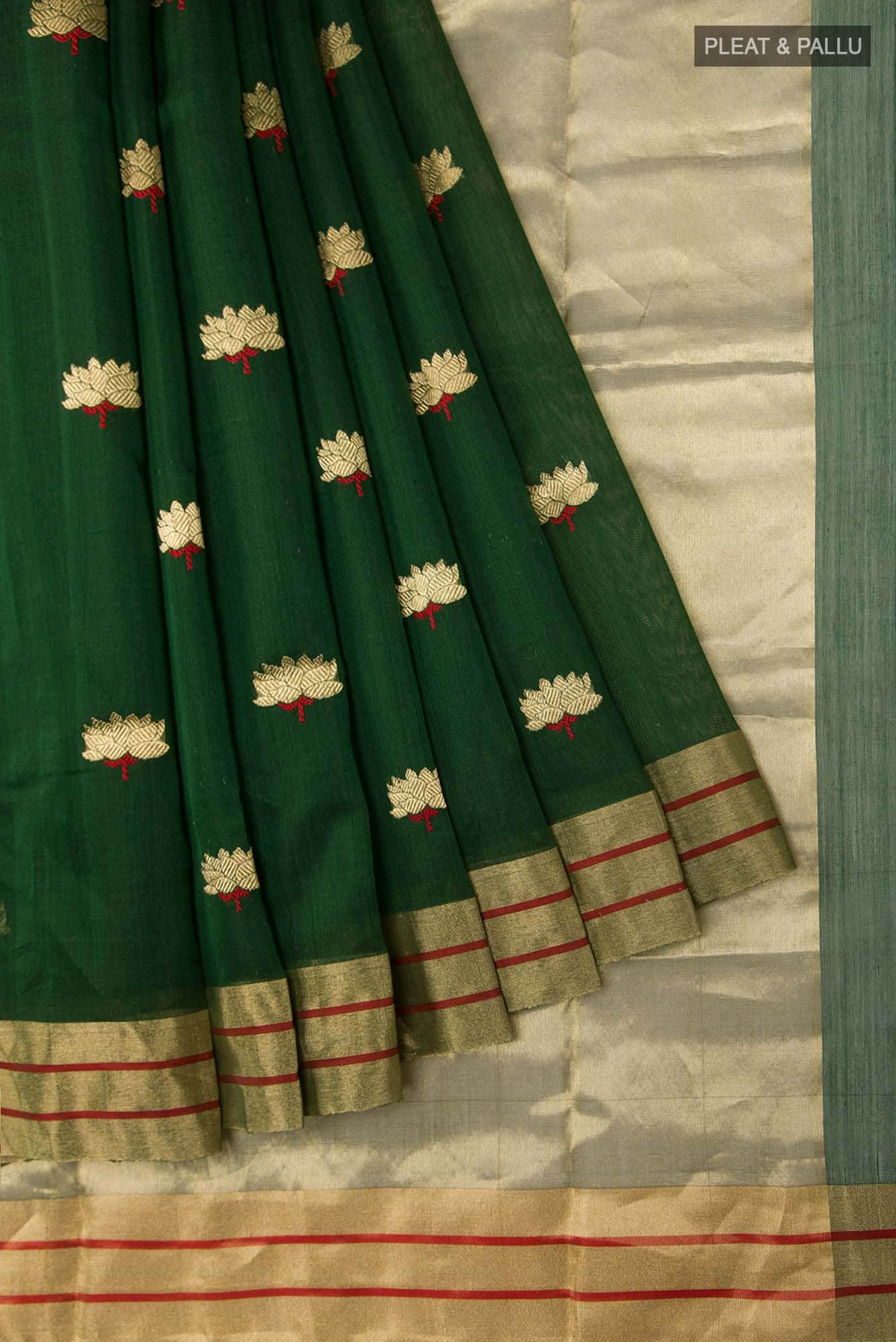Navya Bottle Green Chanderi Silk Cotton Saree